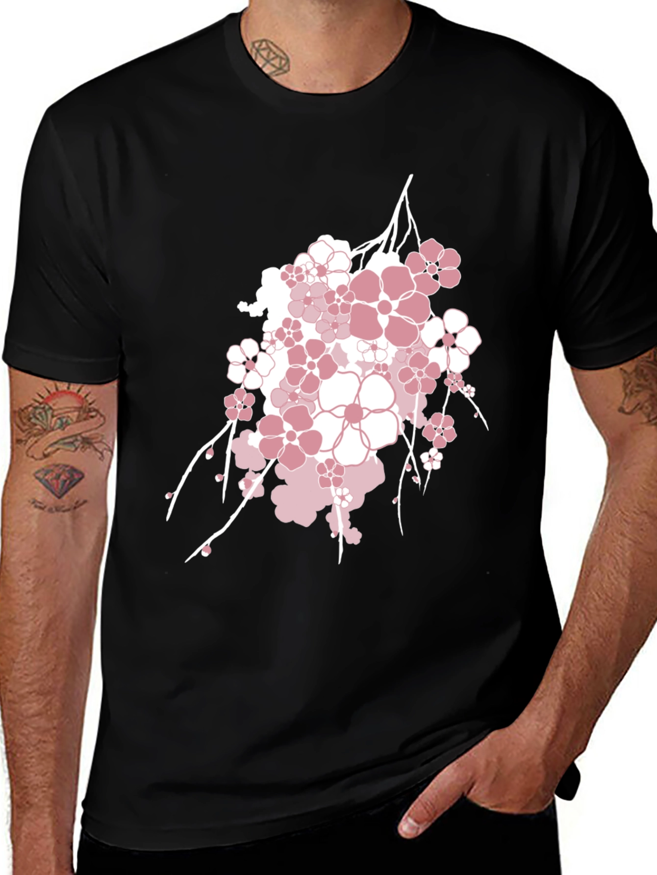Variant 9 of Blossom Graphic Tee - Stylish Men's Black T-Shirt