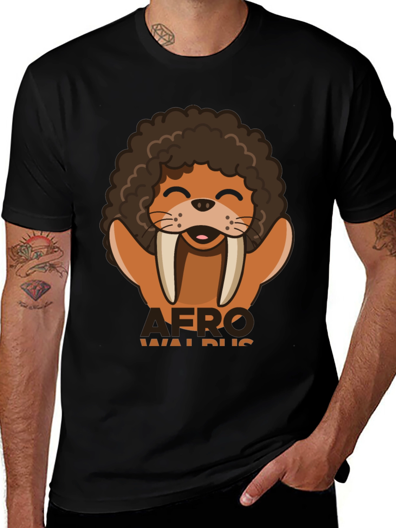 Variant 12 of Afro Walrus Graphic T-Shirt - Funny & Unique!