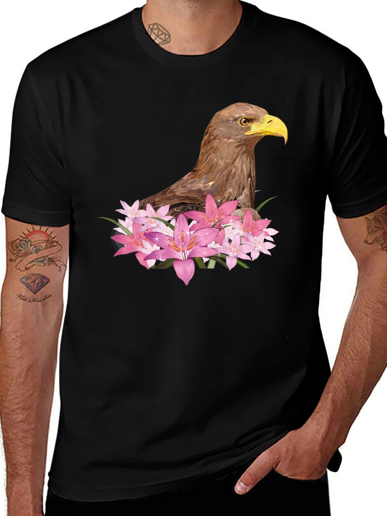 Variant 16 of Eagle & Lily Graphic Tee - Men's Black T-Shirt