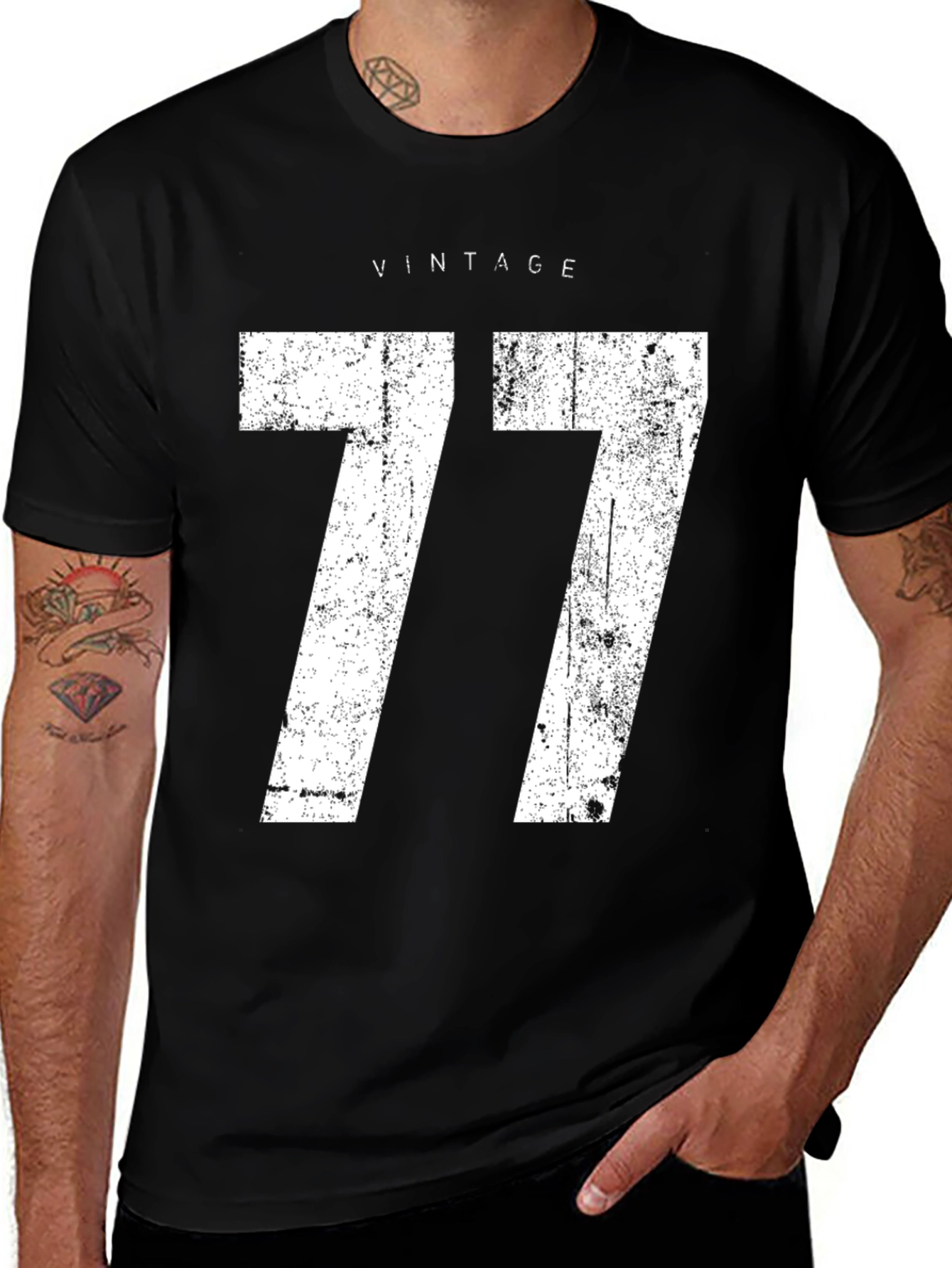 Variant 17 of Vintage 77 Graphic Tee - Retro Black Cotton T-Shirt