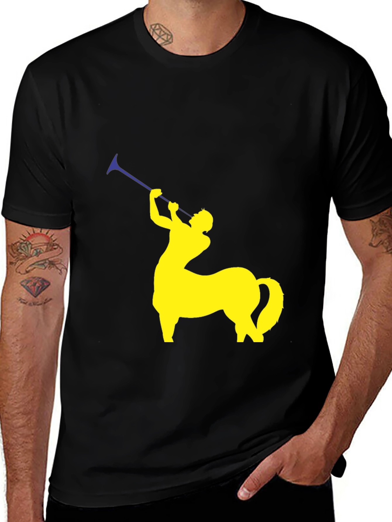 Variant 24 of Centaur Trumpeter Graphic Tee - Black Cotton Shirt