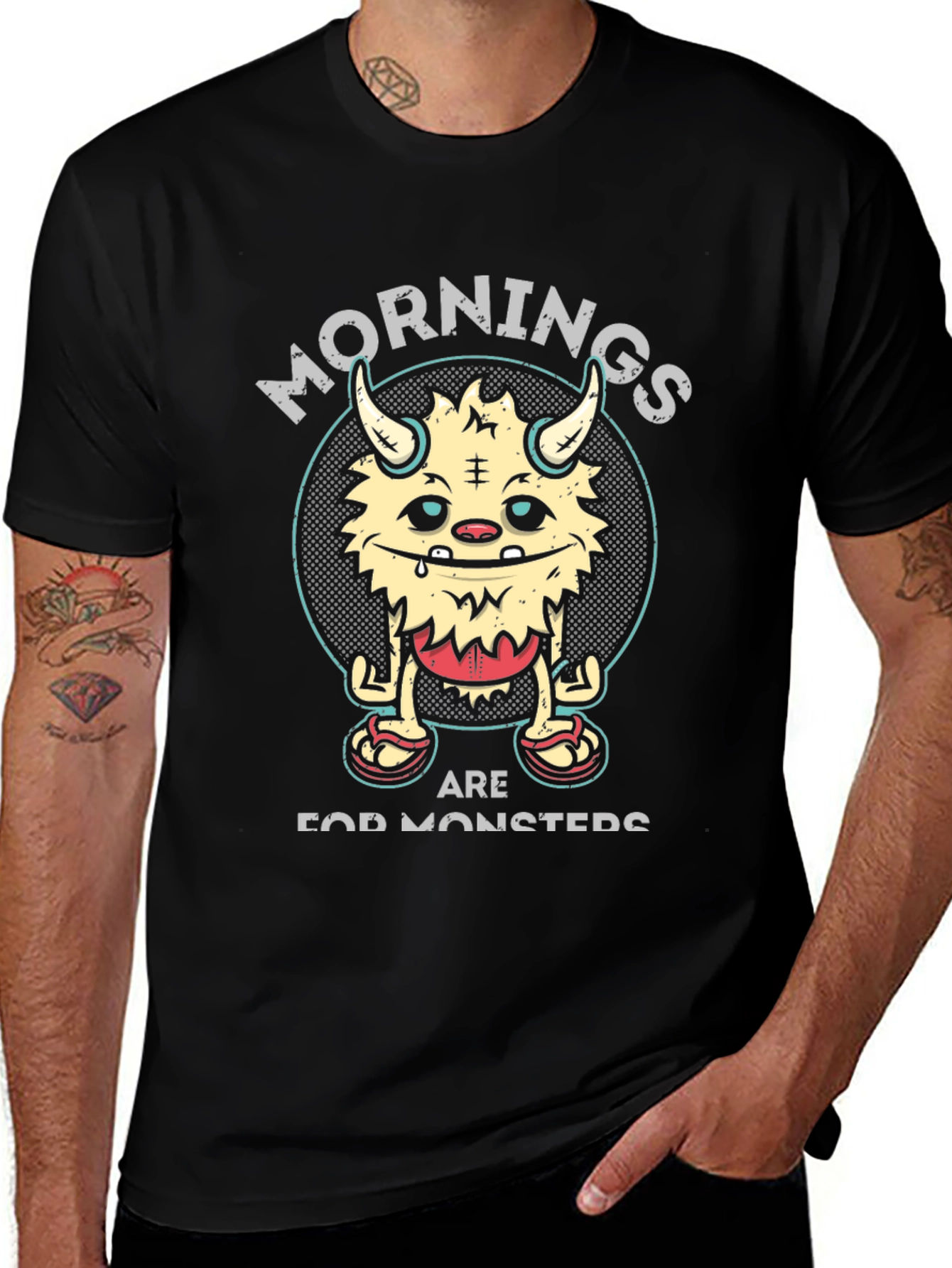 Variant 14 of Monster Mornings Graphic T-Shirt - Black Cotton Tee