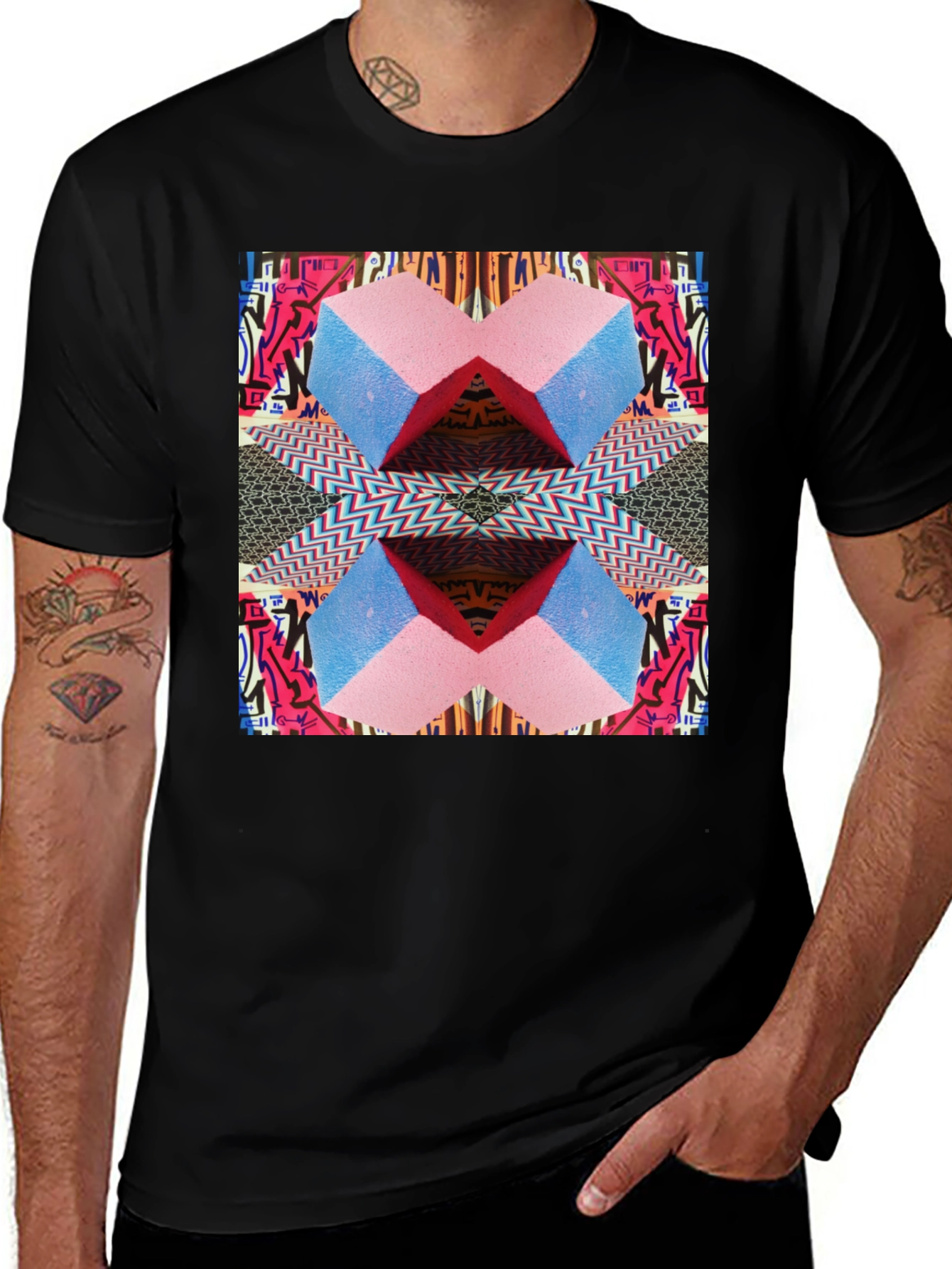 Variant 28 of Geometric Patterned Black Graphic Tee