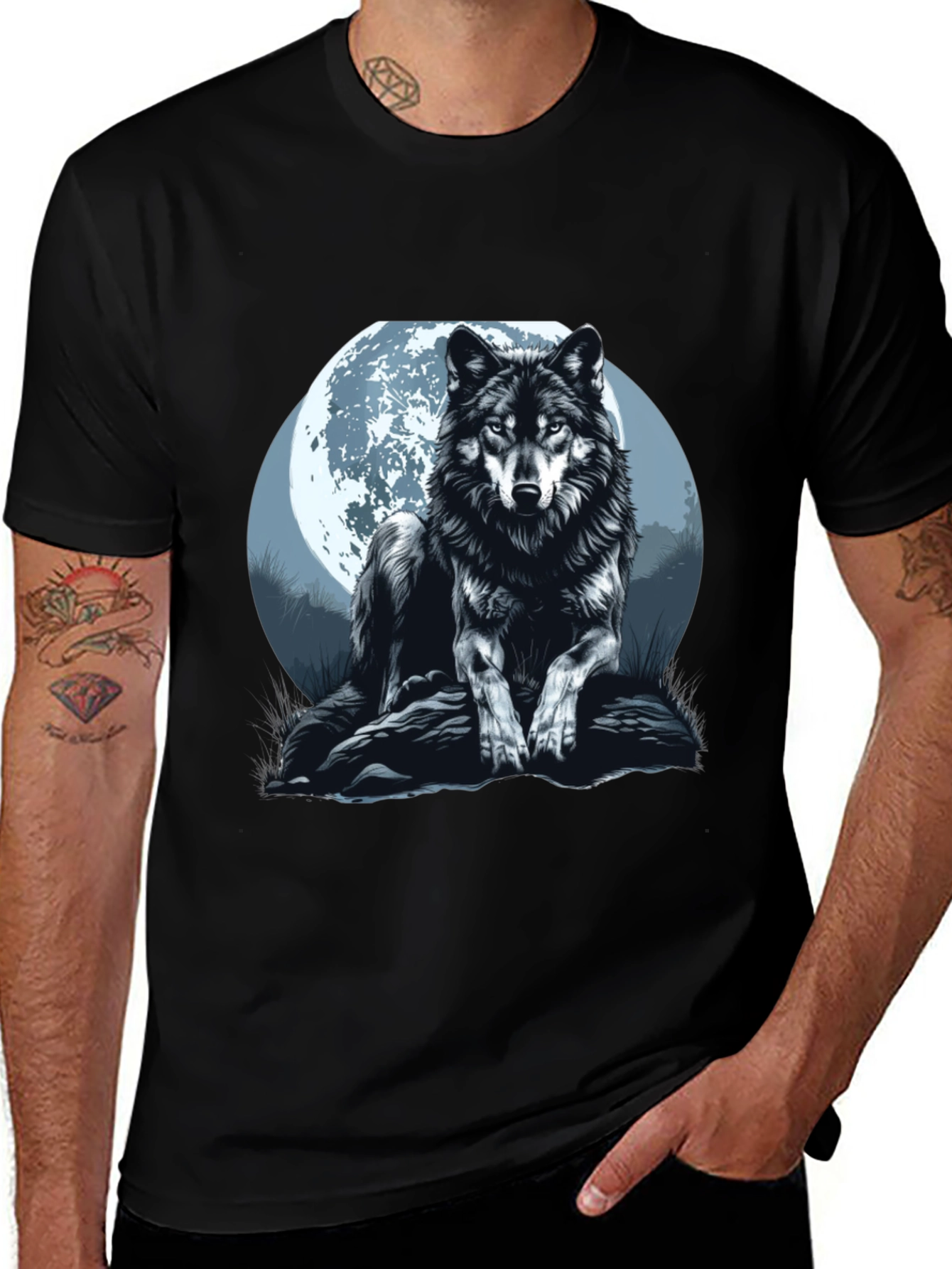 Variant 23 of Wolf Moon Graphic Tee - Men's Black T-Shirt