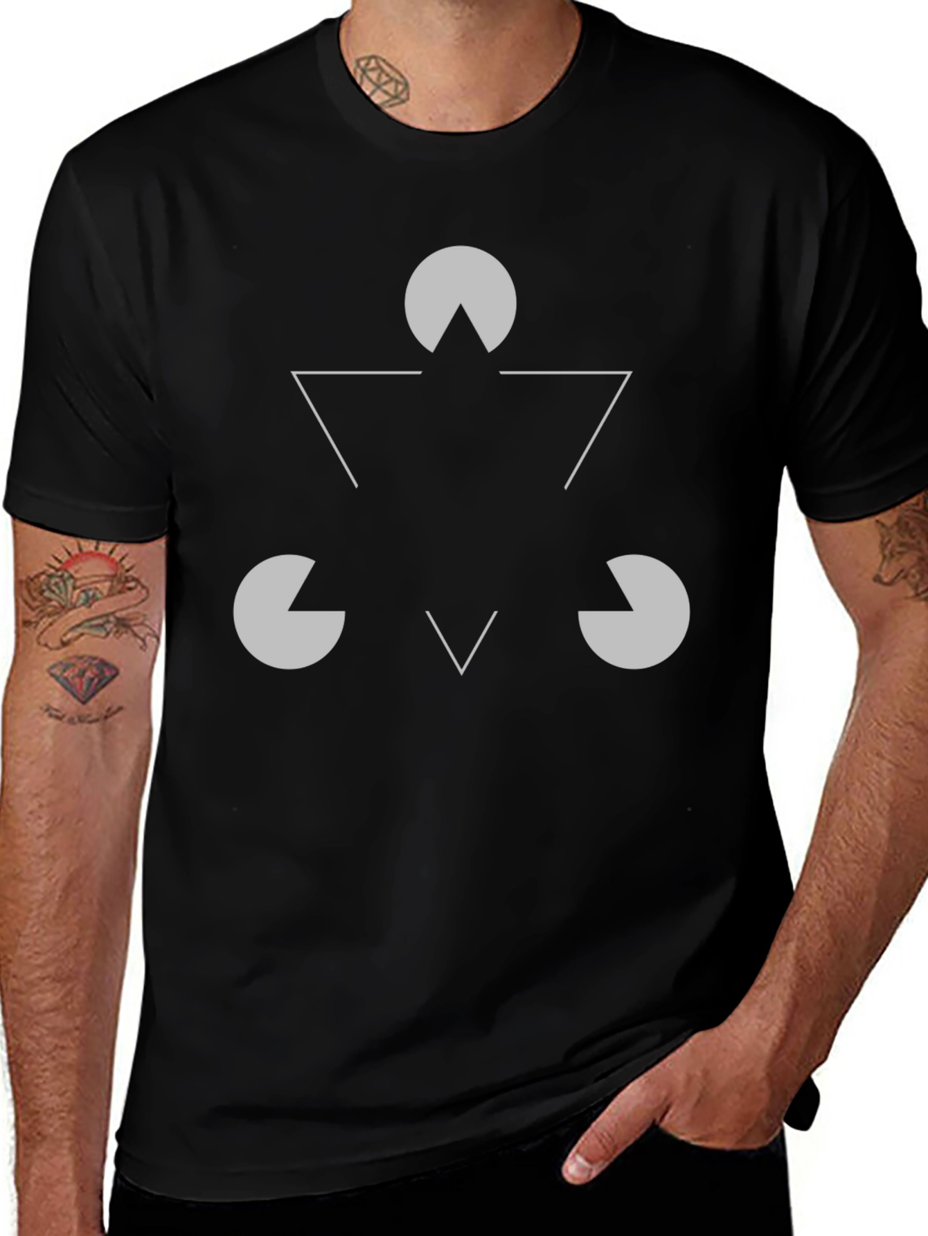 Black Illusory Triangle Graphic Tee - Black Cotton Casual Shirt main image