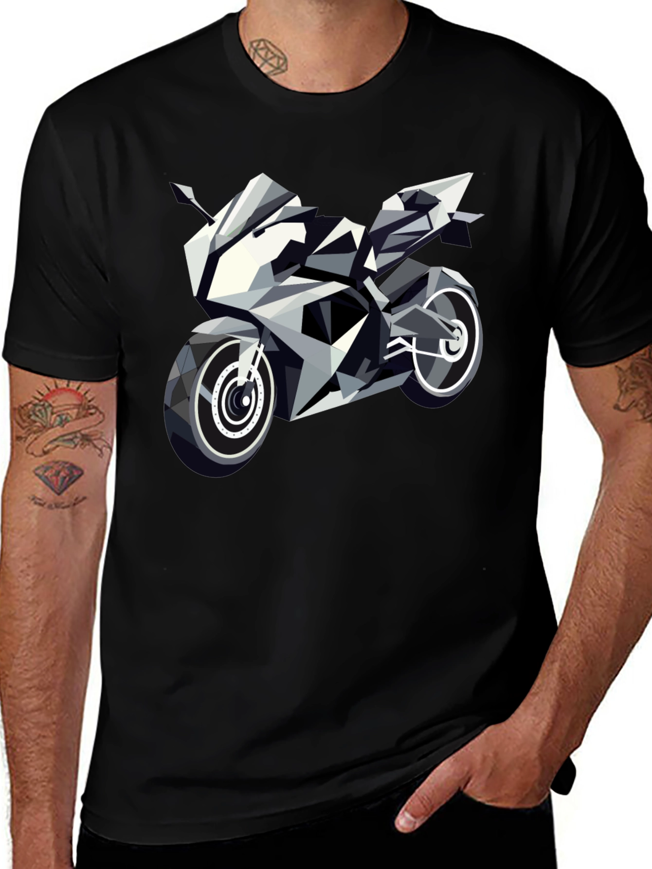 Variant 20 of Geometric Motorcycle Graphic Tee - Black