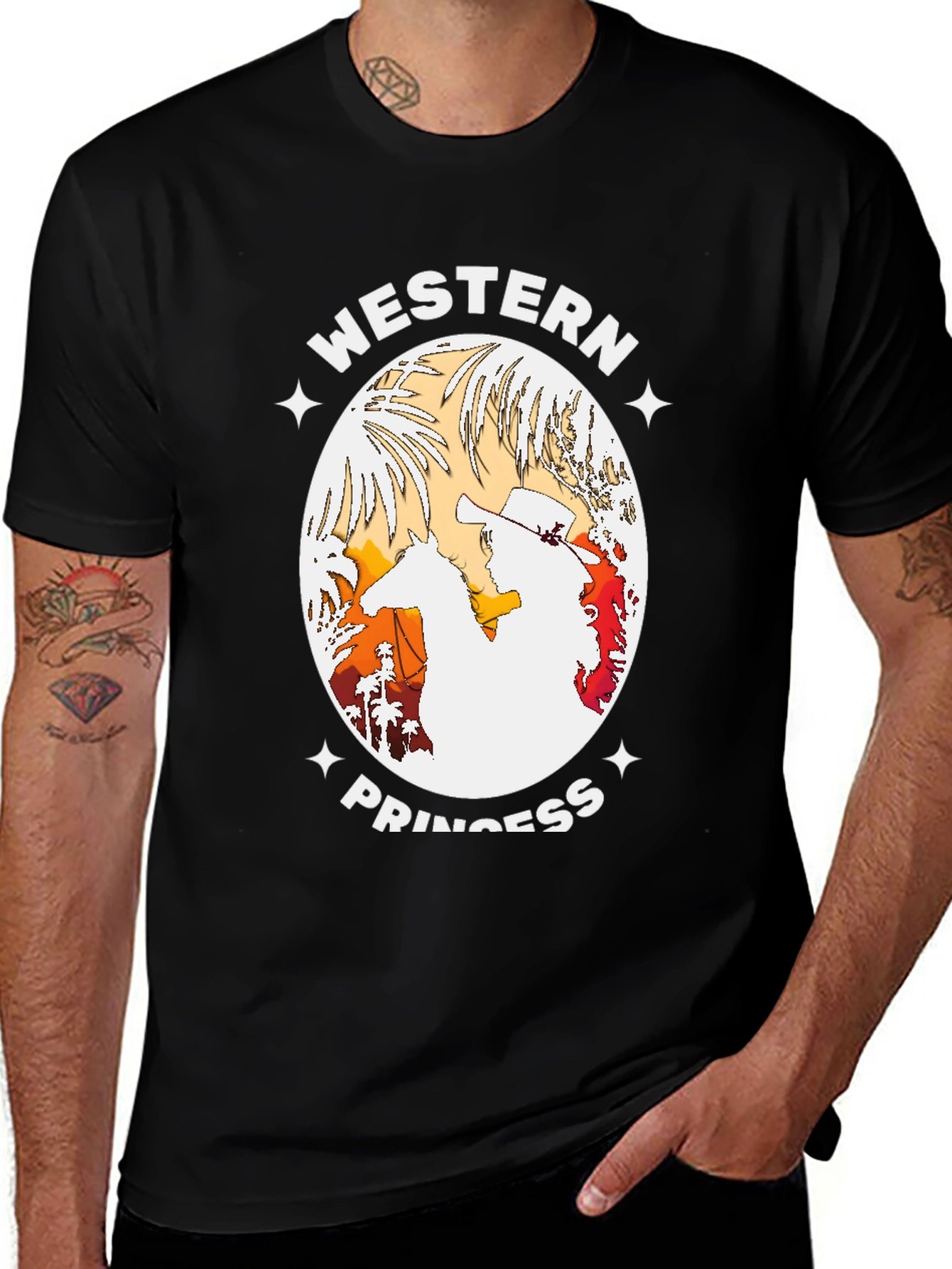 Western Princess Graphic Tee - Black Cotton T-Shirt