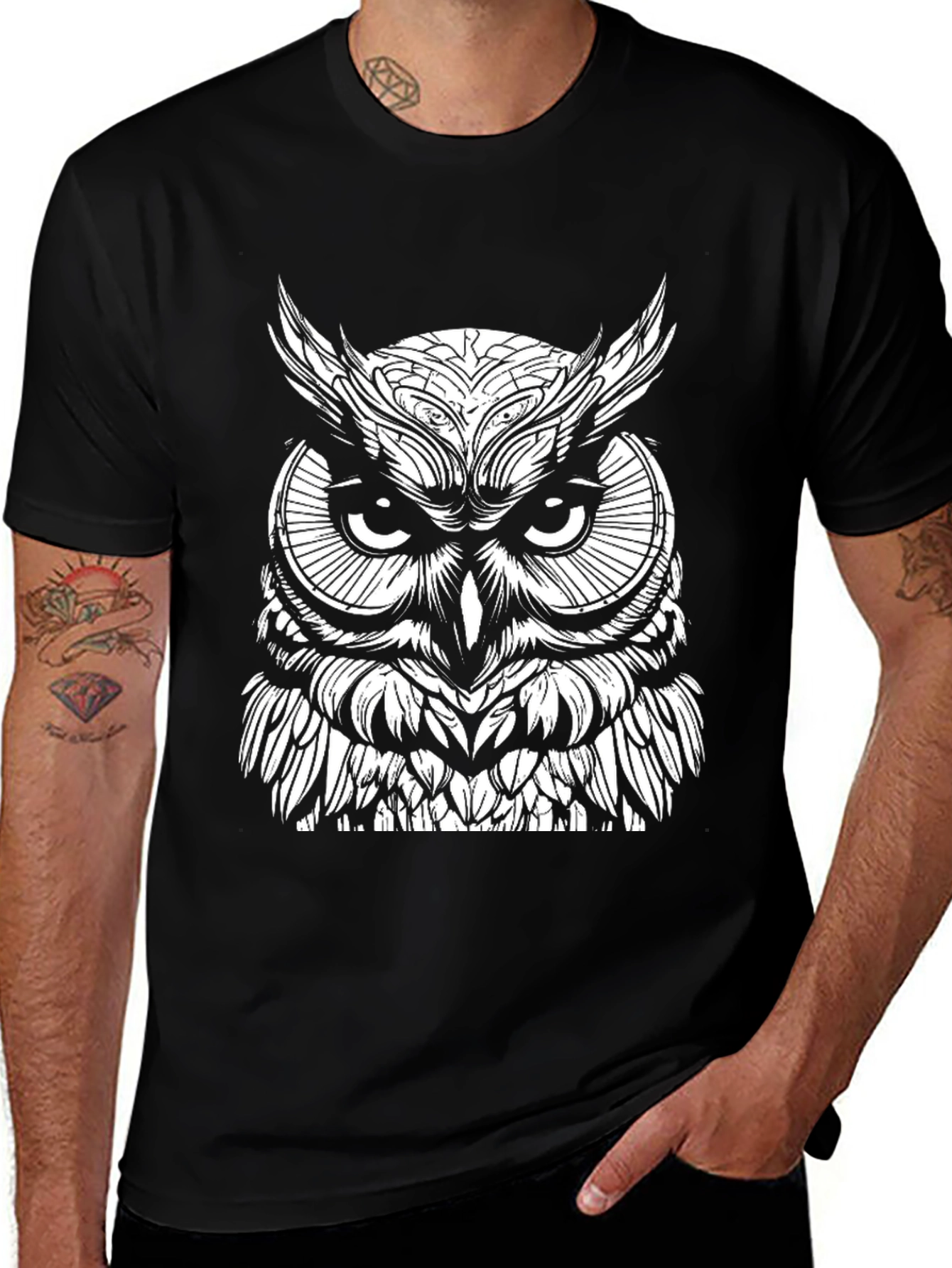 Variant 27 of Owl Graphic Print Black T-Shirt for Men