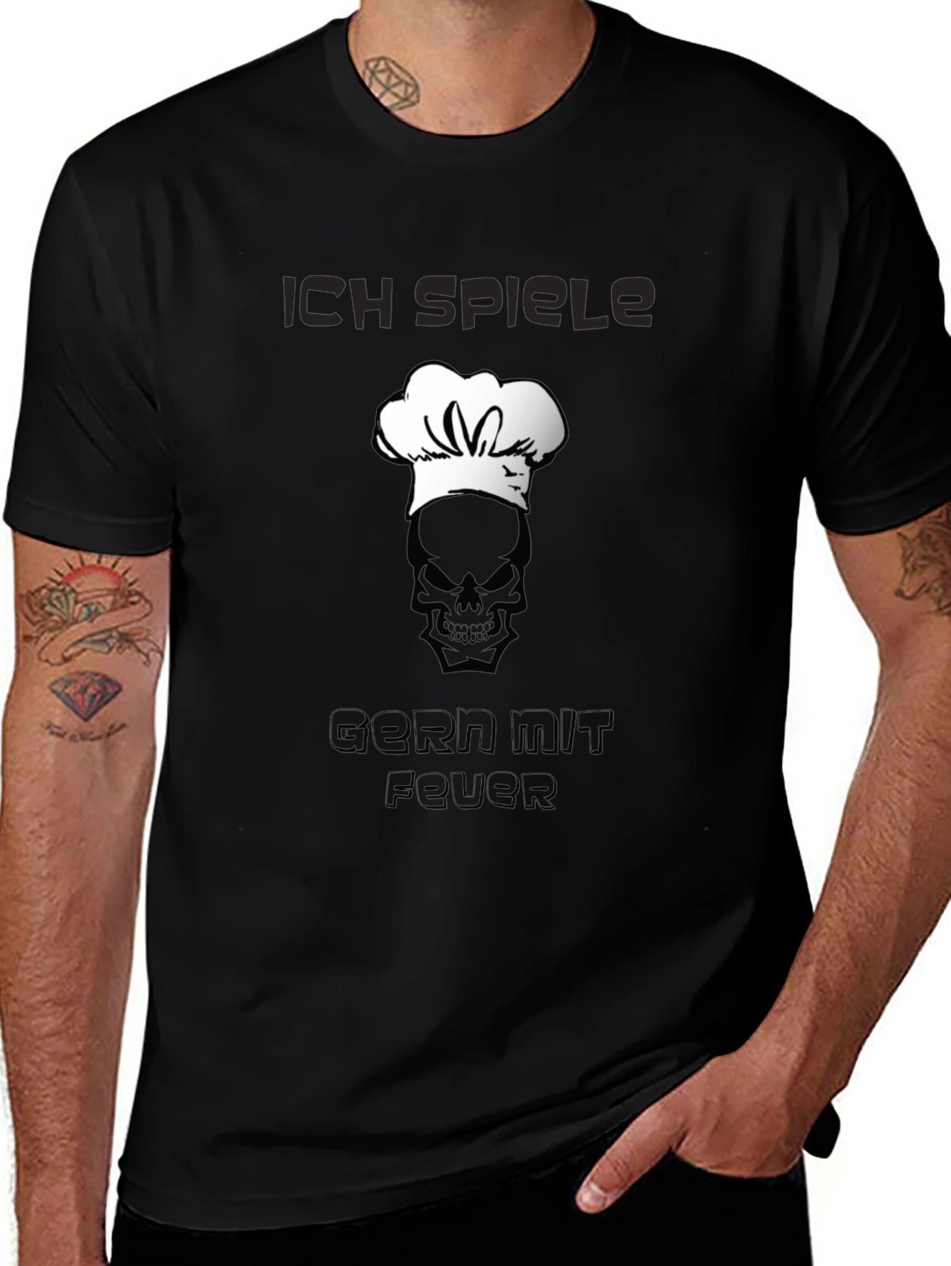 Chef Skull T-Shirt - Ich Spiele Gern Mit Feuer