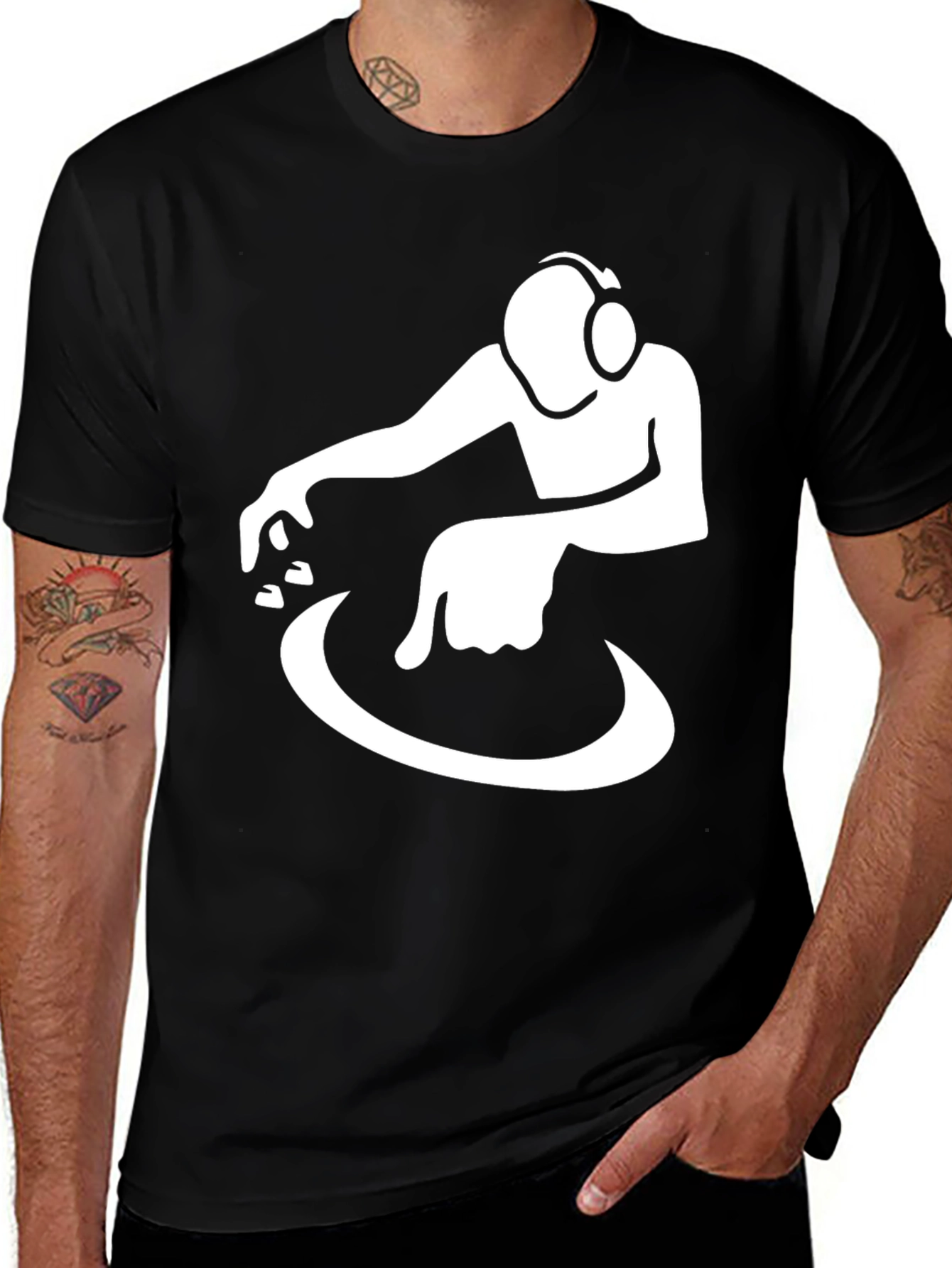 Variant 6 of DJ Graphic Tee - Black Cotton Blend T-Shirt