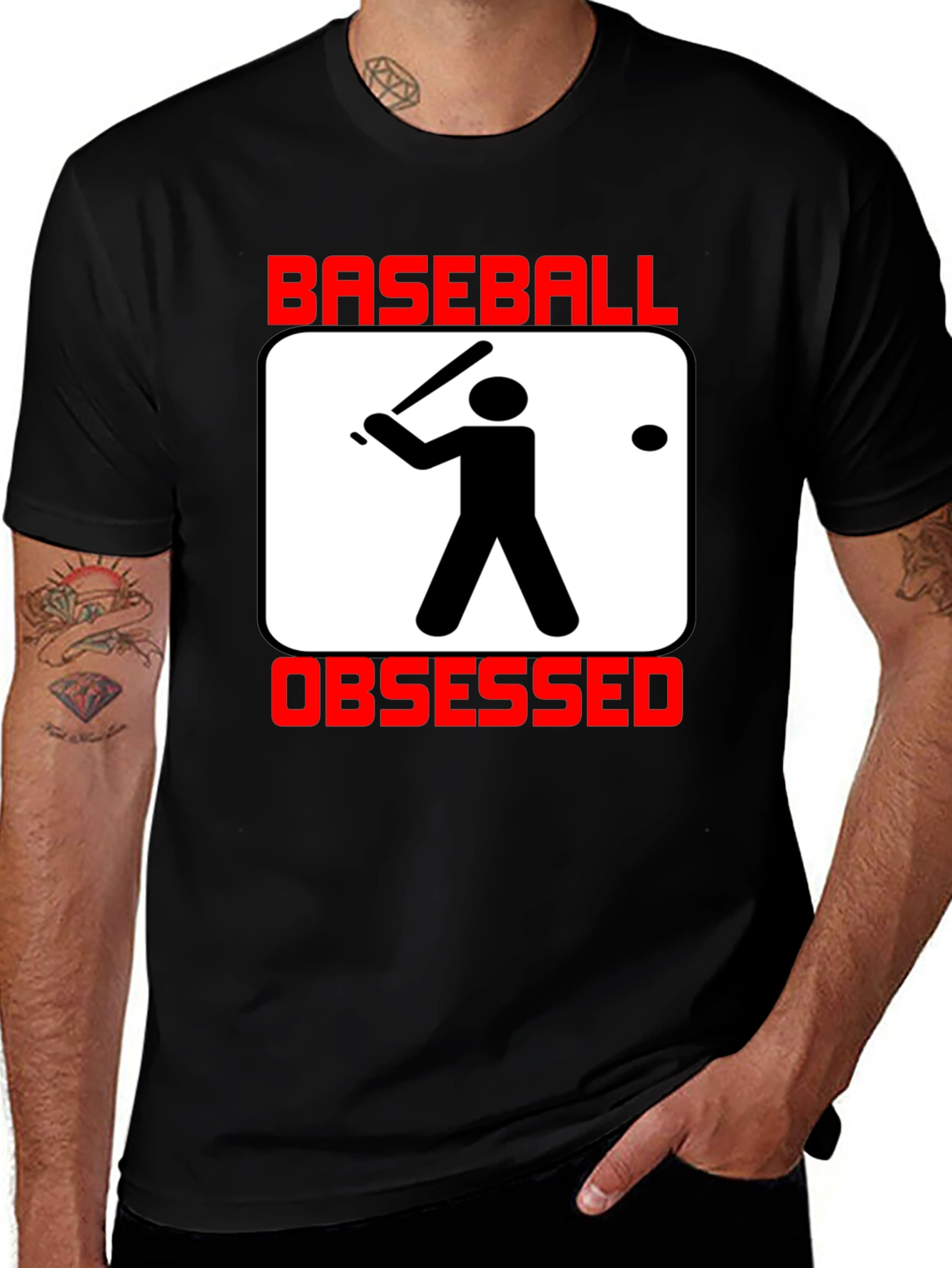 Variant 11 of Baseball Obsessed T-Shirt - Black Crew Neck Graphic Tee