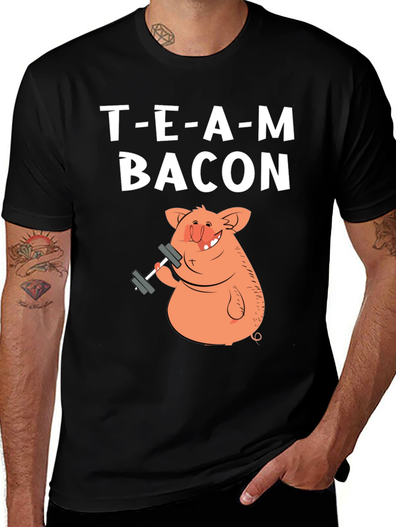 Variant 7 of Team Bacon Pig Lifting Weights Graphic T-Shirt