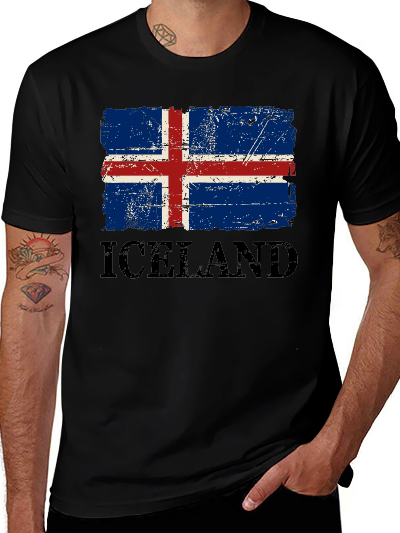 Variant 8 of Distressed Iceland Flag T-Shirt - Black Cotton Tee