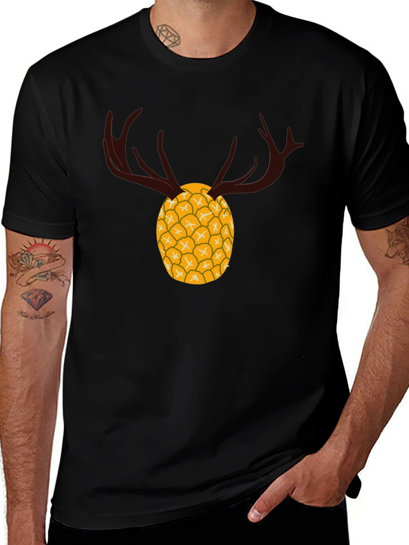 Variant 9 of Pineapple Deer Graphic Tee - Unique Black T-Shirt