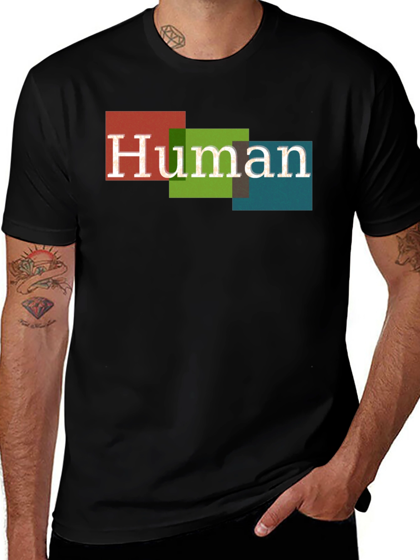 Variant 4 of Human Colorful Blocks Graphic T-Shirt - Casual Wear