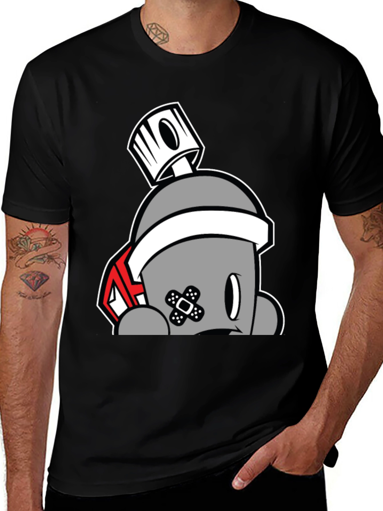 Spray Can Cartoon Graphic Black Tee