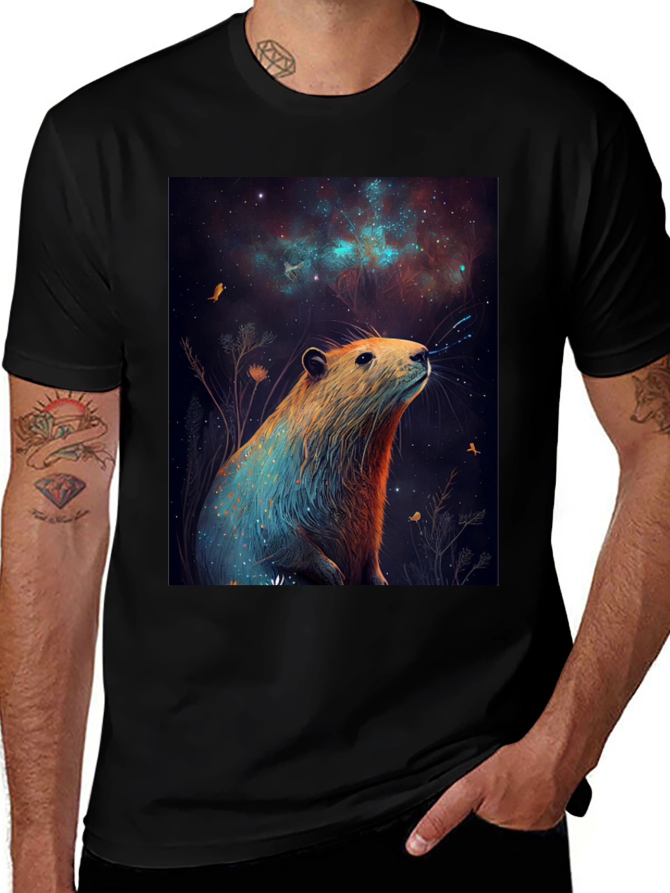 Variant 19 of Cosmic Beaver Graphic Tee - Unisex Black T-Shirt