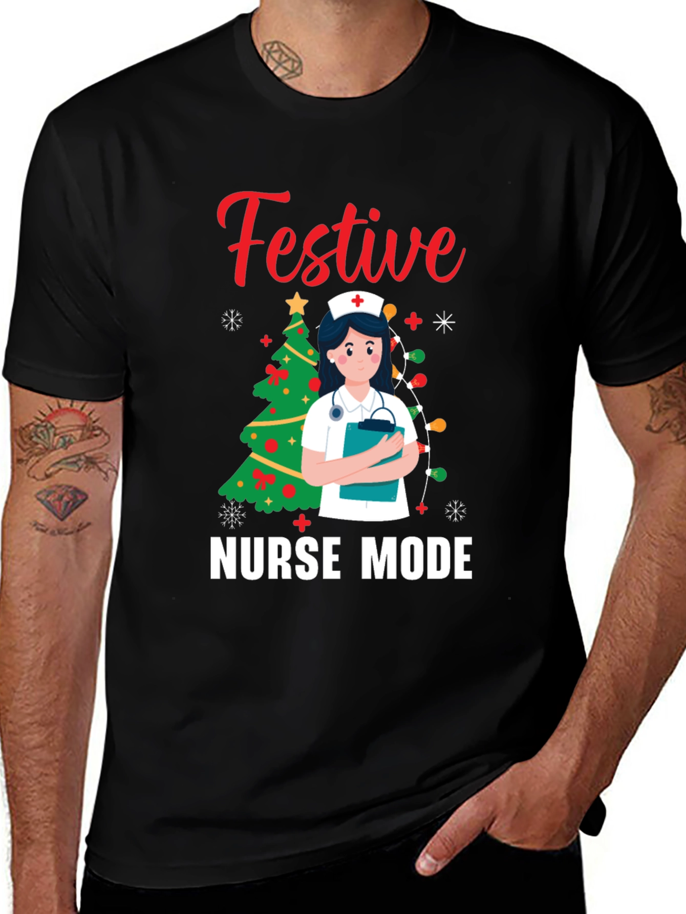 Variant 3 of Festive Nurse Mode Christmas Holiday Graphic Tee