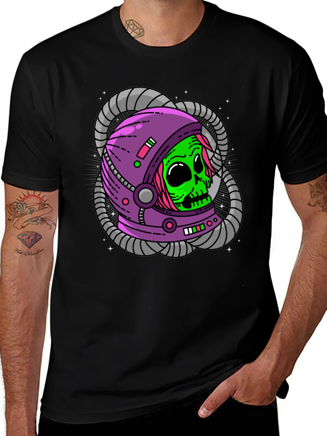 Variant 20 of Alien Astronaut Graphic Tee - Black Cotton Shirt