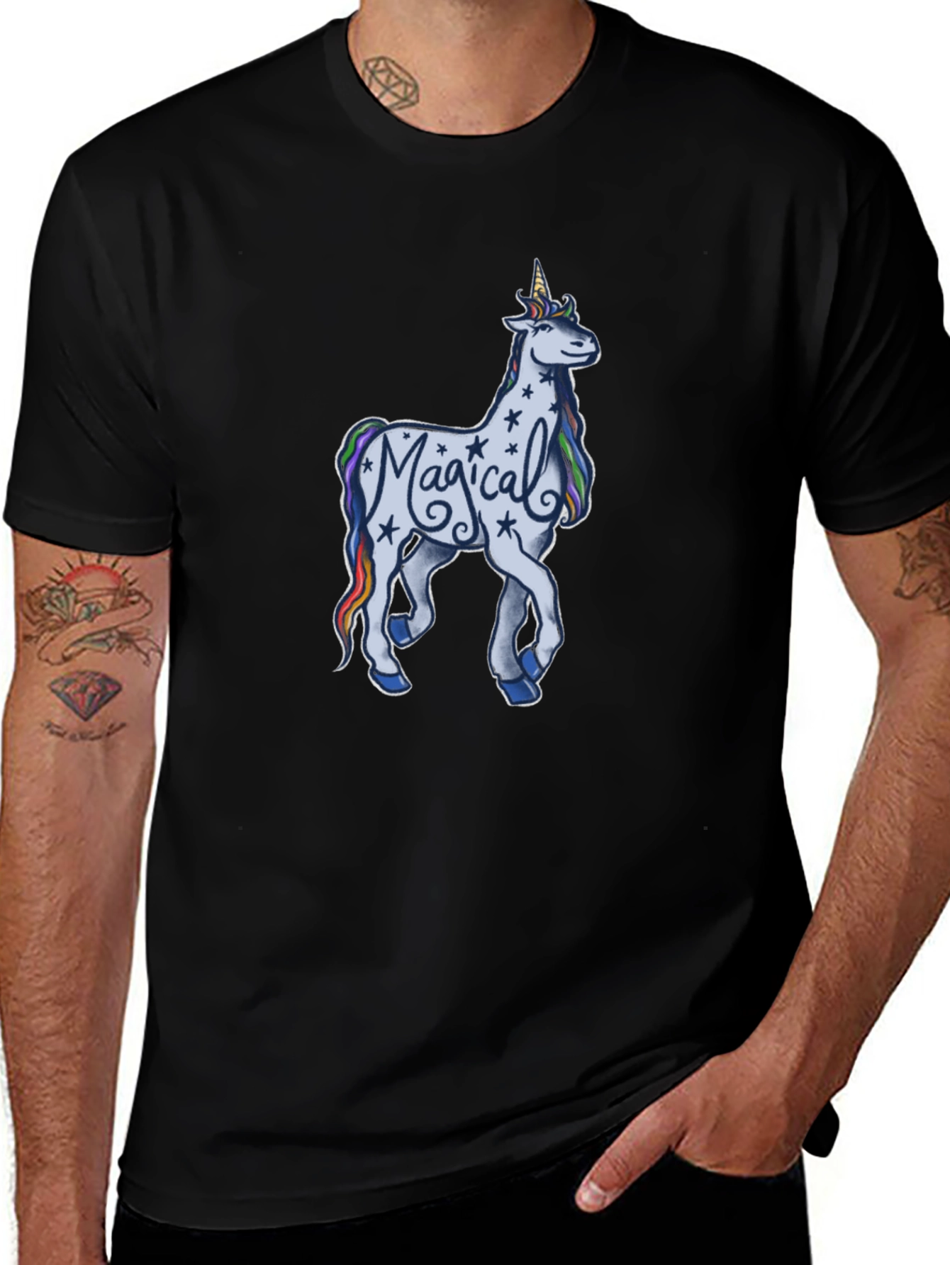 Magical Unicorn Graphic T-Shirt - Black Cotton Tee