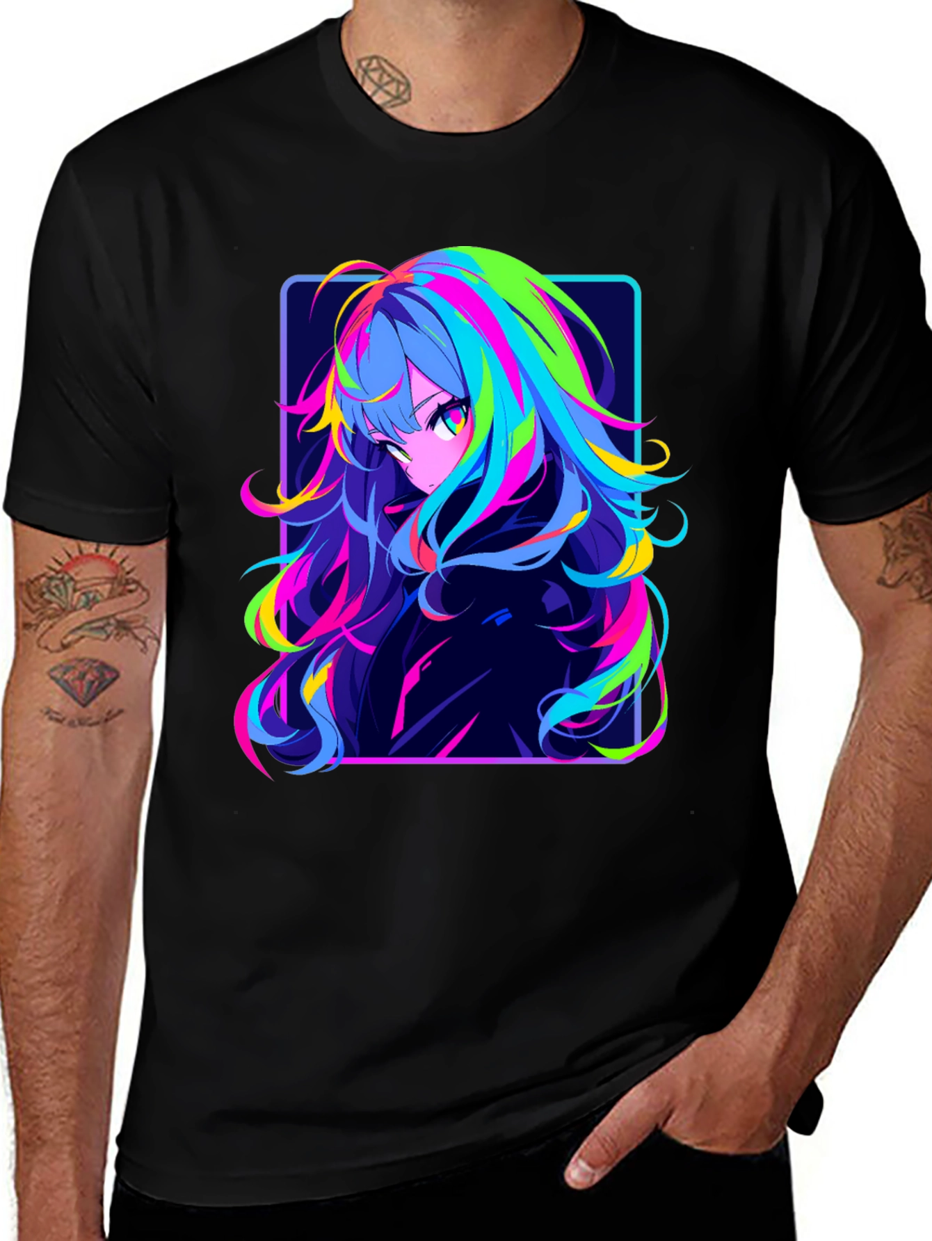 Variant 12 of Anime Girl Graphic Black T-Shirt