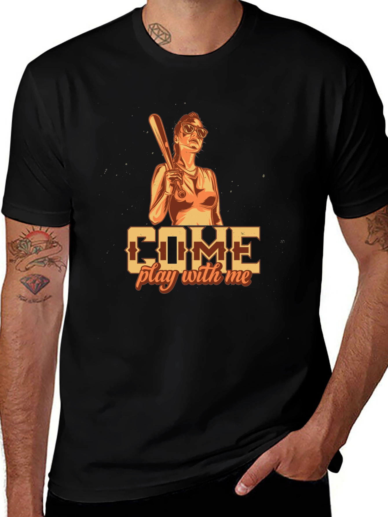 Variant 22 of Come Play With Me Graphic Tee - Baseball Bat Design