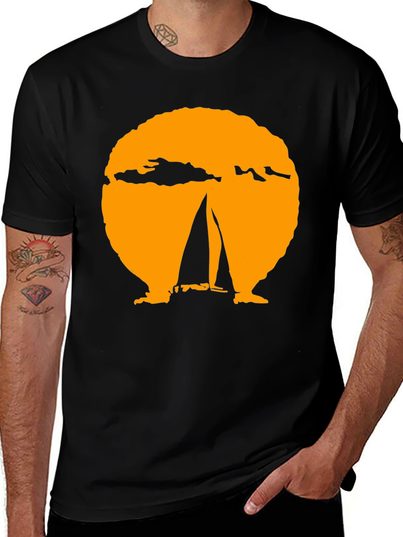 Variant 16 of Sailboat Sunset Graphic Tee - Black Cotton T-Shirt