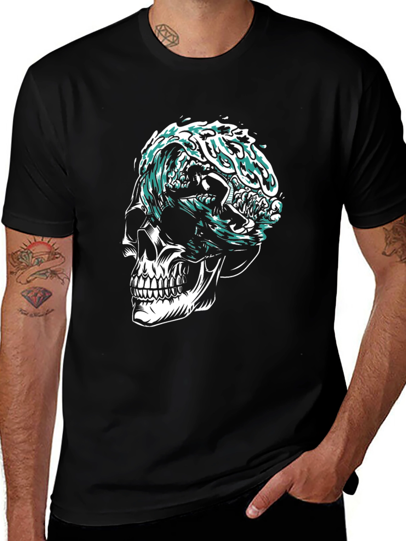 Variant 27 of Skull Wave Graphic Tee - Edgy Style