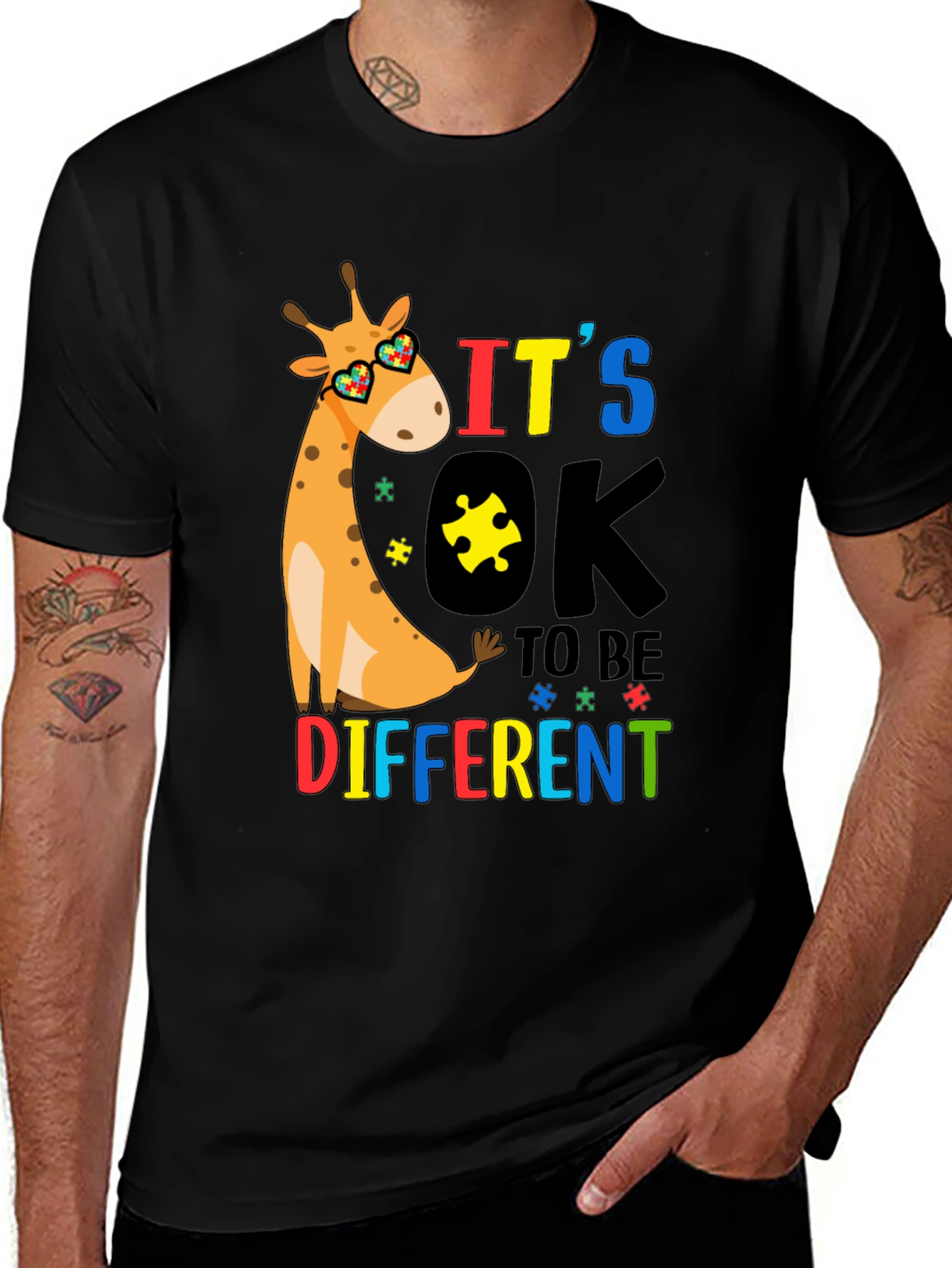 Variant 18 of Autism Awareness Giraffe T-Shirt - It's OK to be Different
