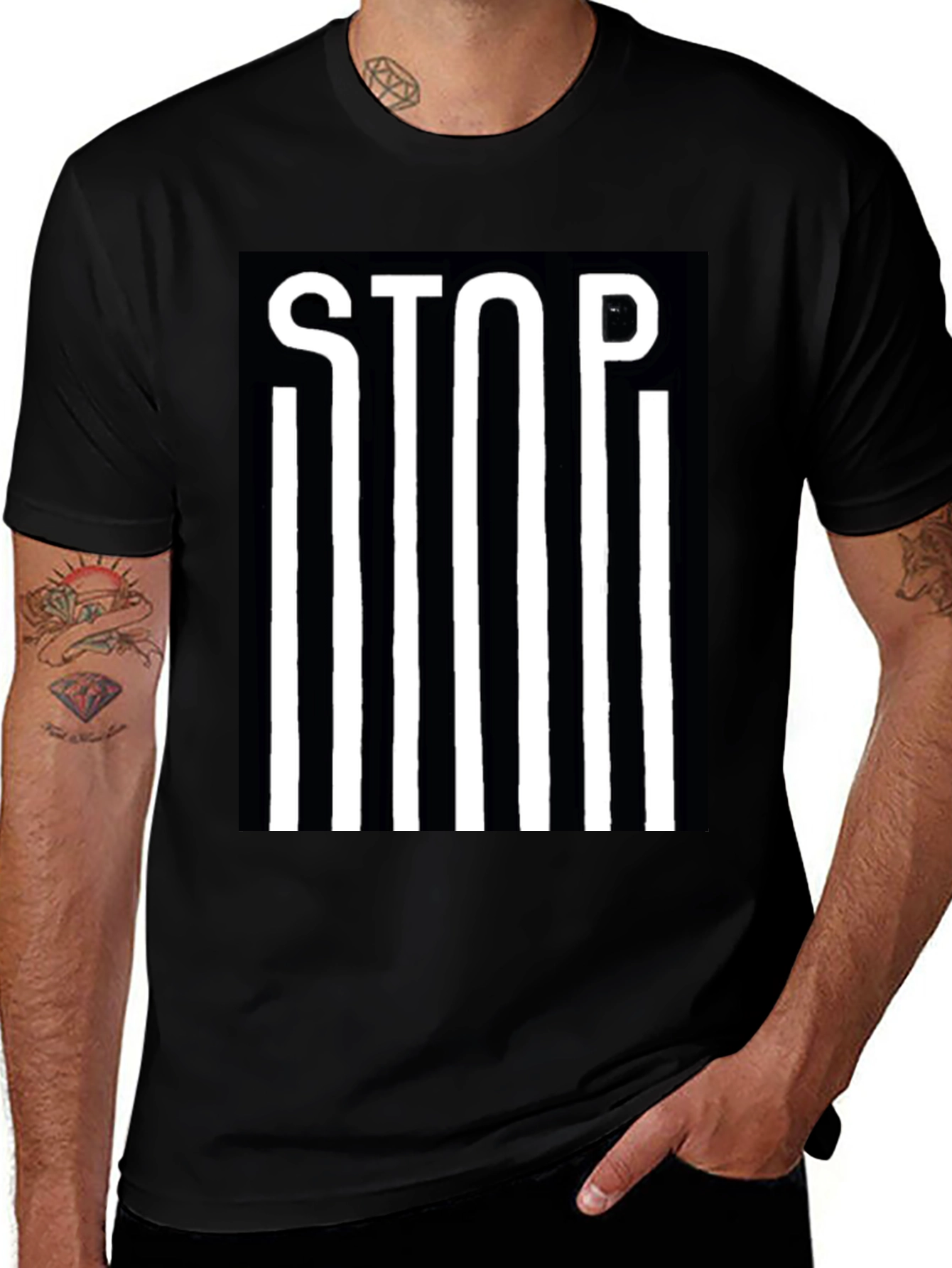 Variant 7 of Stop Graphic Print Black Cotton T-Shirt