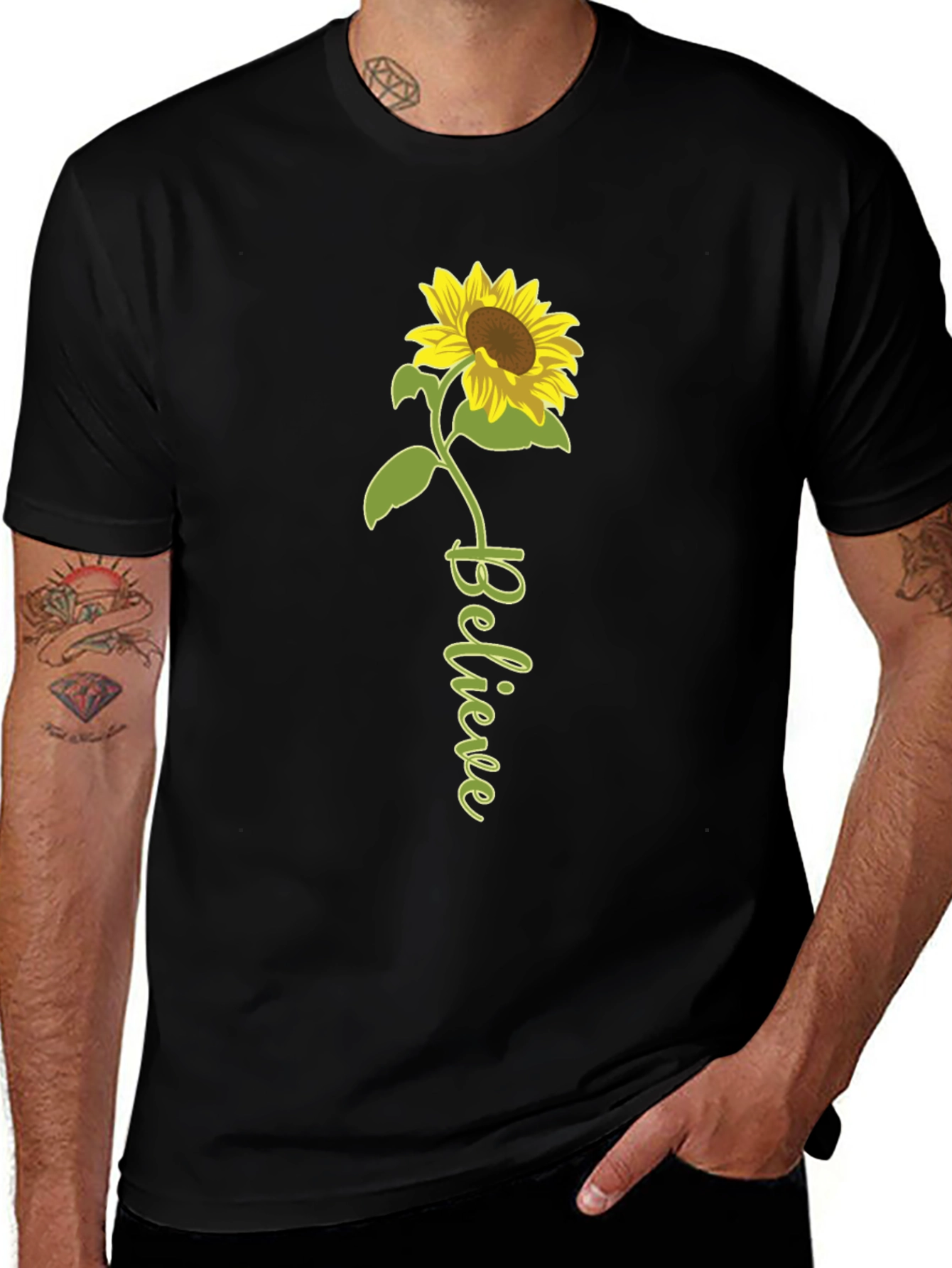 Variant 26 of Believe Sunflower Graphic Tee - Black