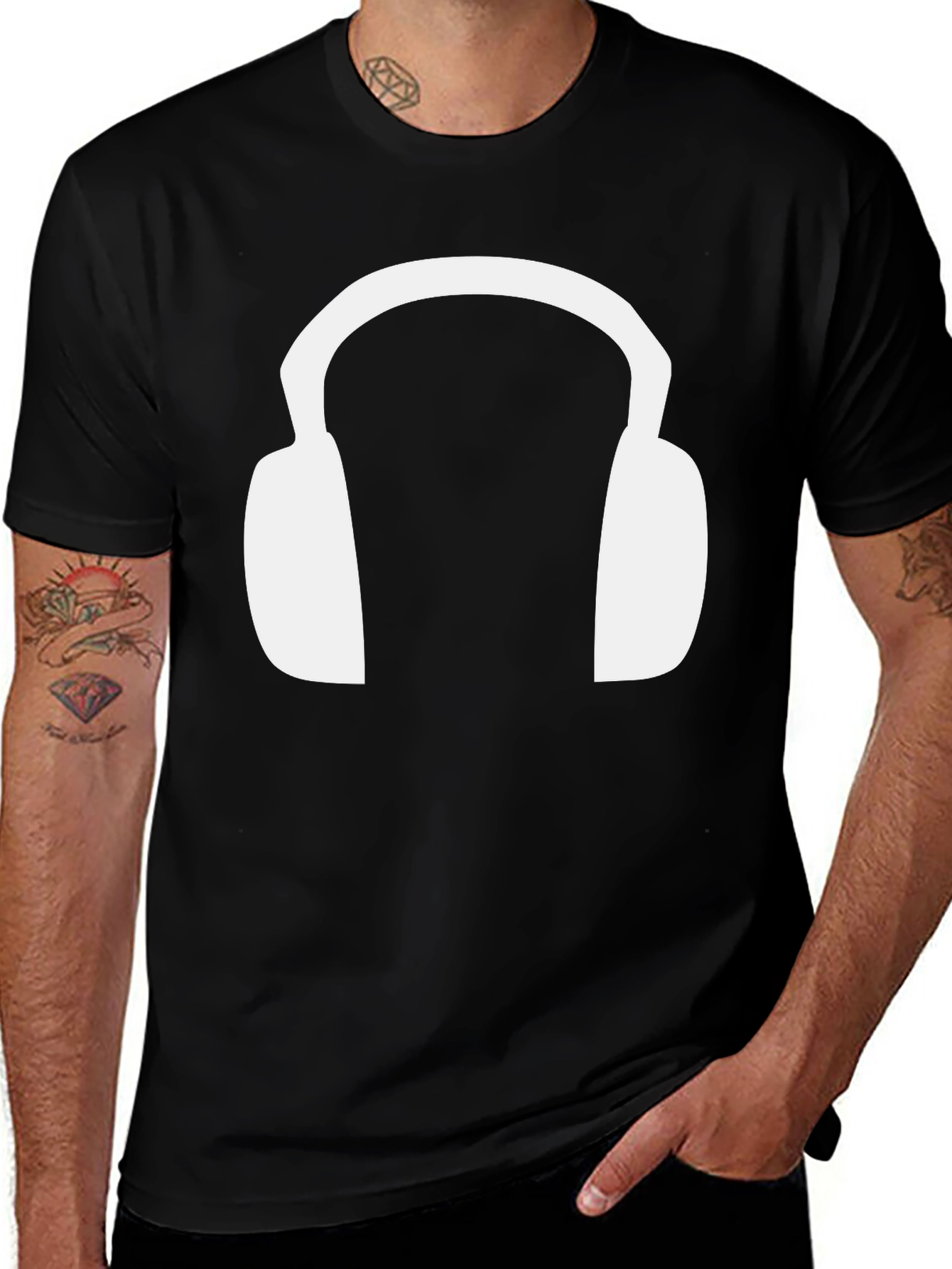 Variant 21 of Headphone Graphic Tee - Black Cotton T-Shirt