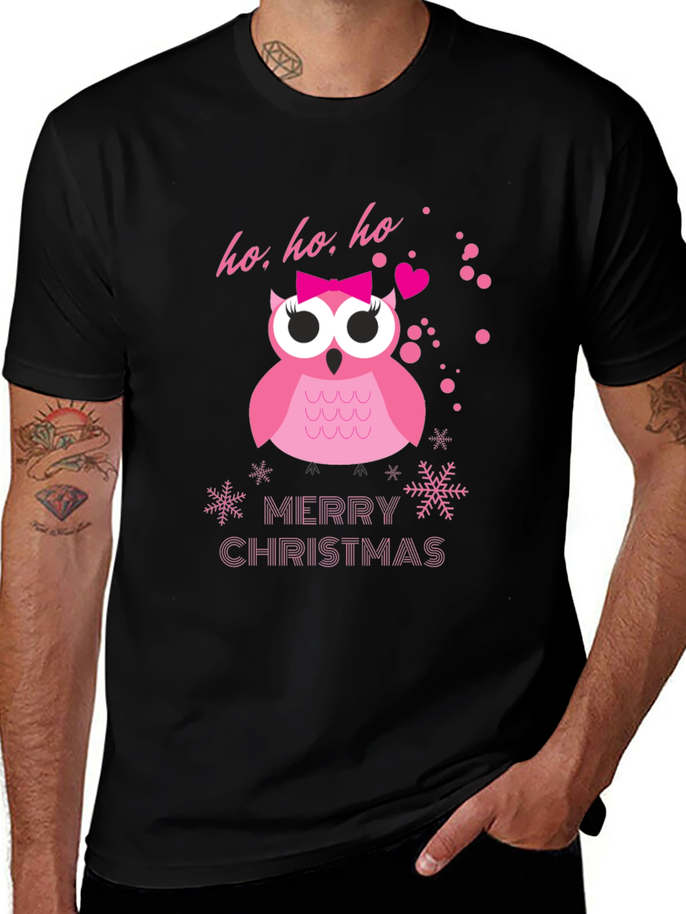 Festive Owl Merry Christmas Graphic T-Shirt