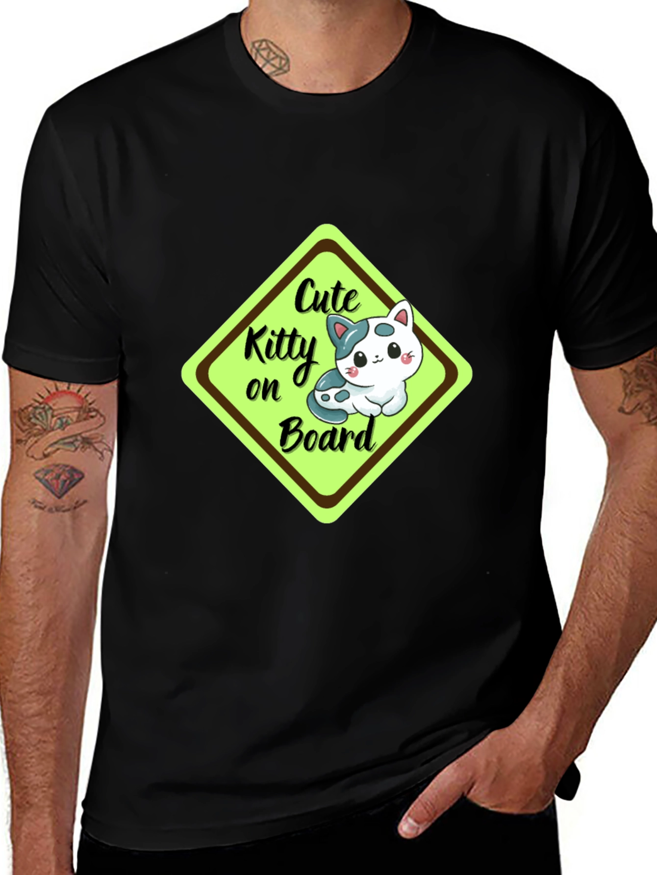 Variant 14 of Cute Kitty On Board Black T-Shirt