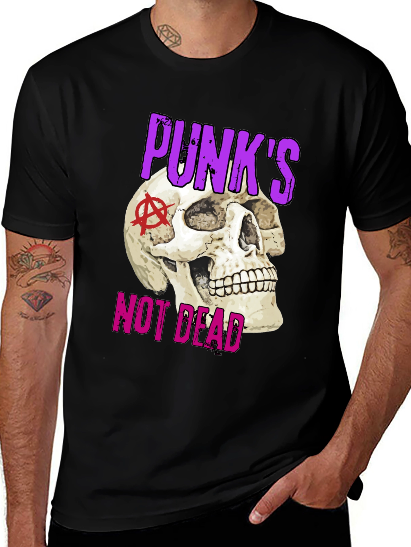 Variant 15 of Punk's Not Dead Skull Graphic T-Shirt - Black Cotton Tee