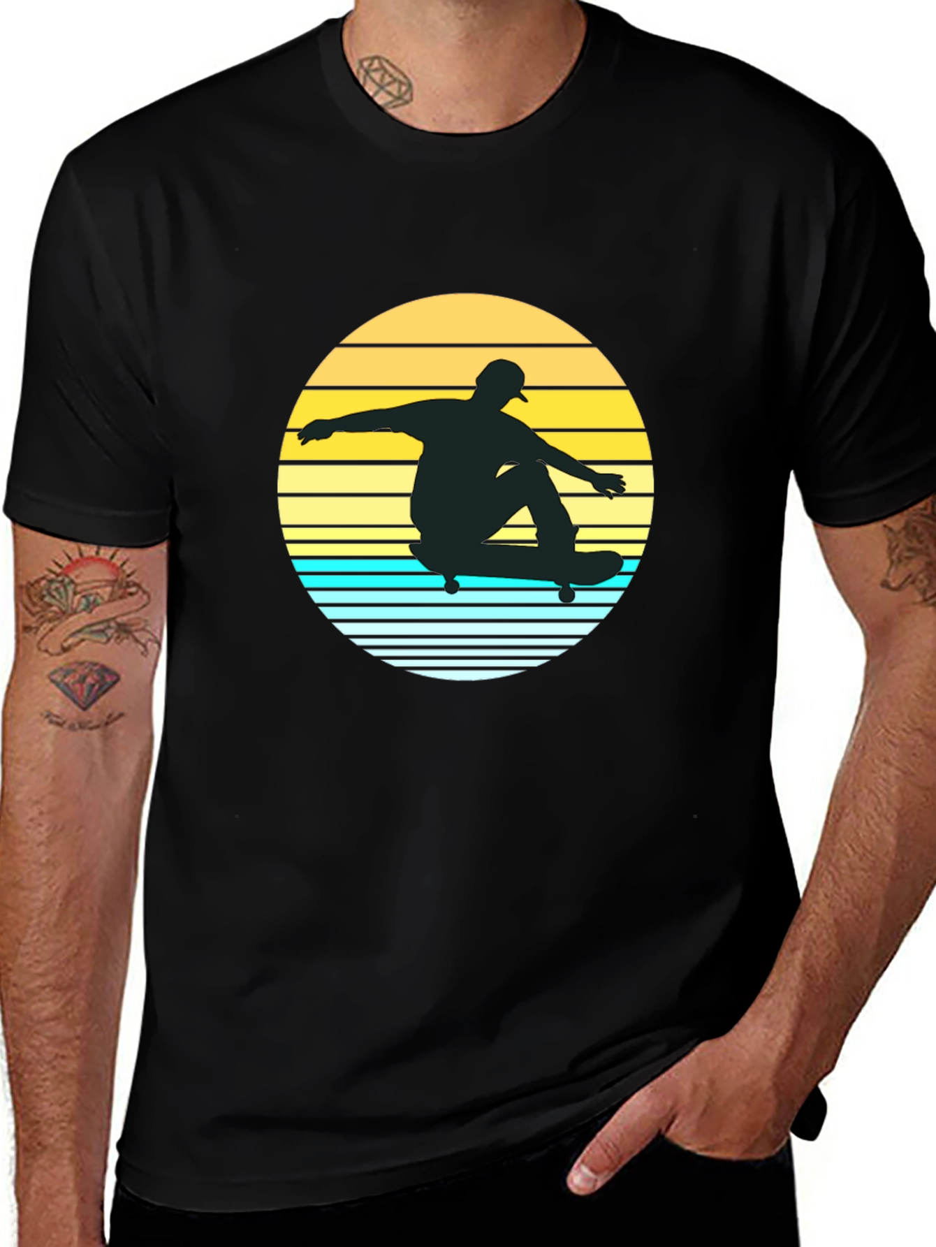 Variant 19 of Skateboarder Sunset Graphic Tee - Black Casual Shirt