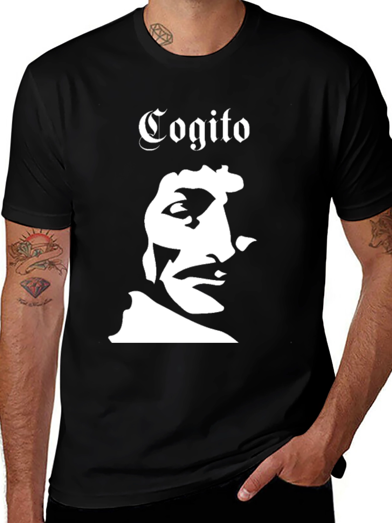 Variant 6 of Cogito T-Shirt Black Graphic Tee Portrait Design