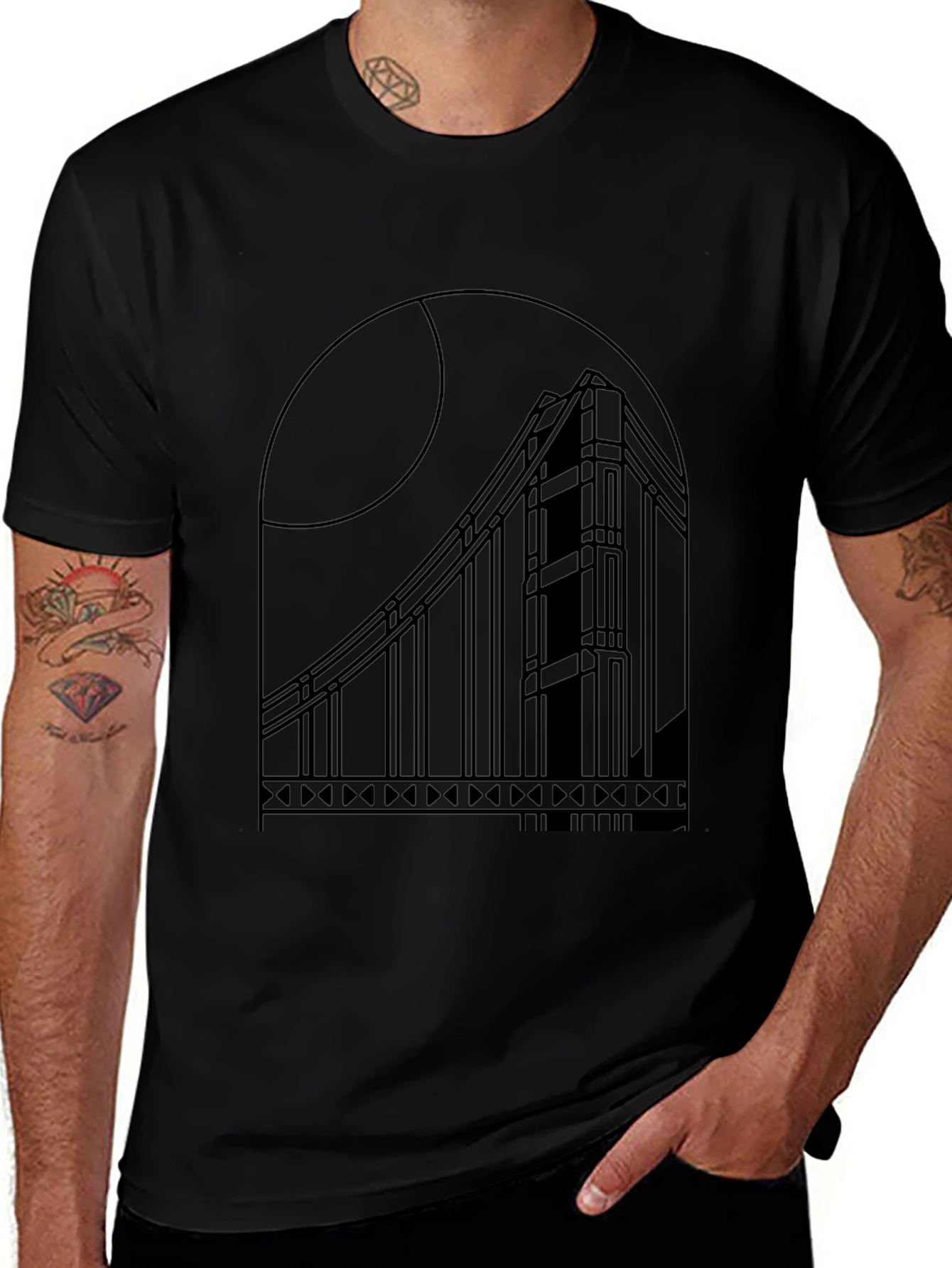 Variant 25 of Geometric Bridge Graphic Tee - Black