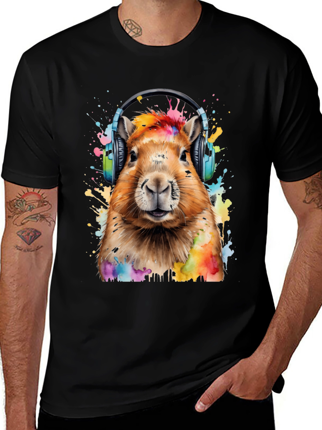Variant 19 of Capybara Headphone Graphic Tee