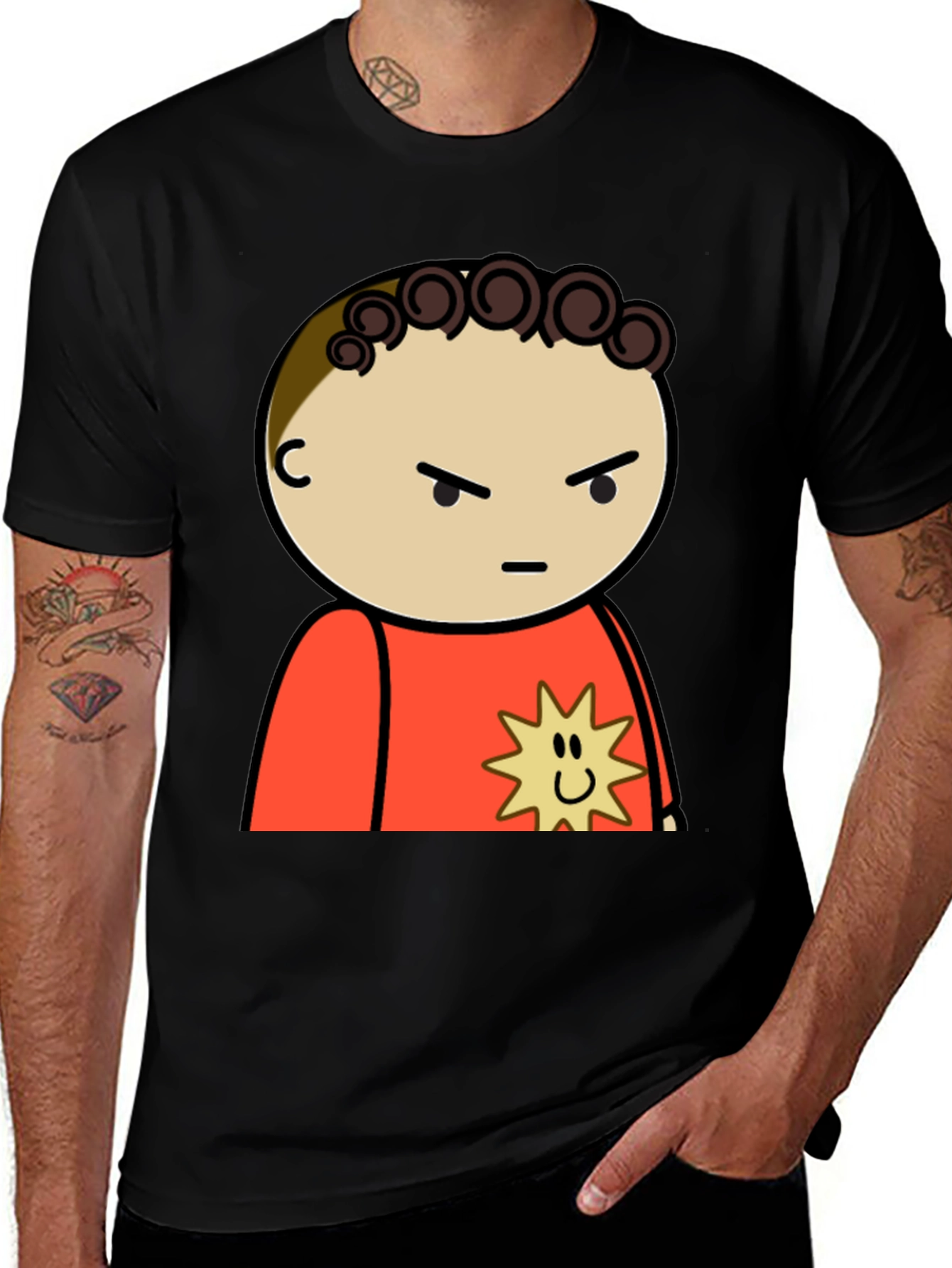 Variant 27 of Funny Grumpy Cartoon Character Black T-Shirt