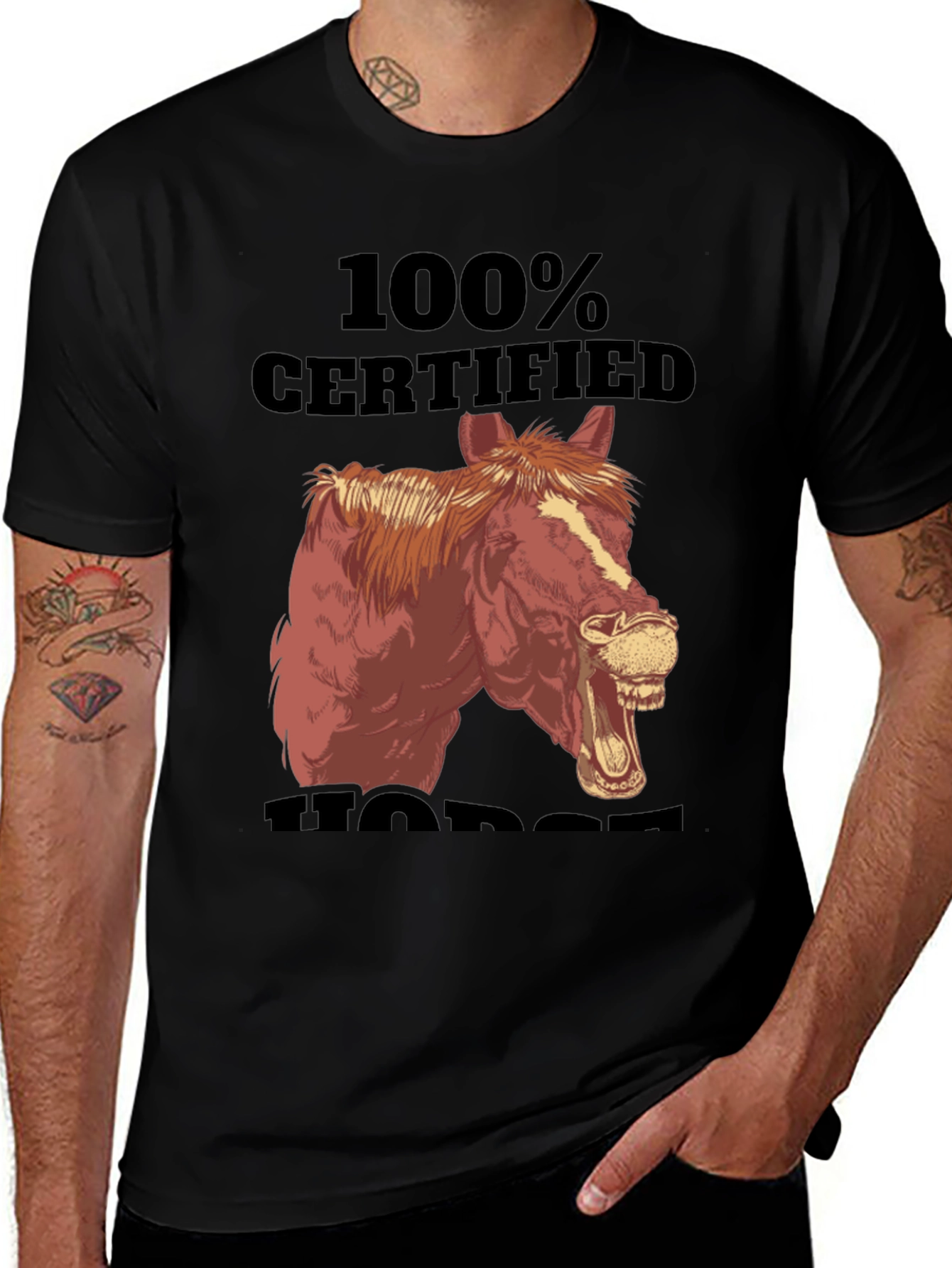 Variant 22 of 100% Certified Horse T-Shirt Funny Animal Graphic Tee