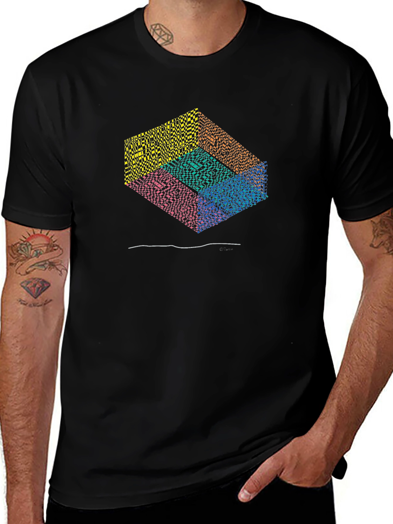 Variant 22 of Geometric Illusion Graphic Black T-Shirt