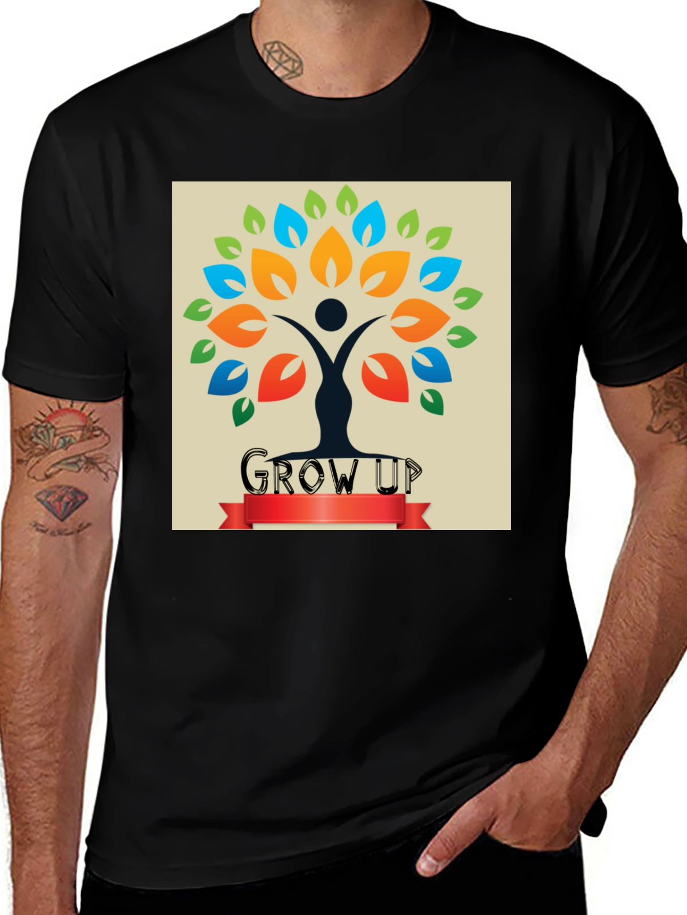 Variant 22 of Grow Up Tree Design Graphic Tee - Black