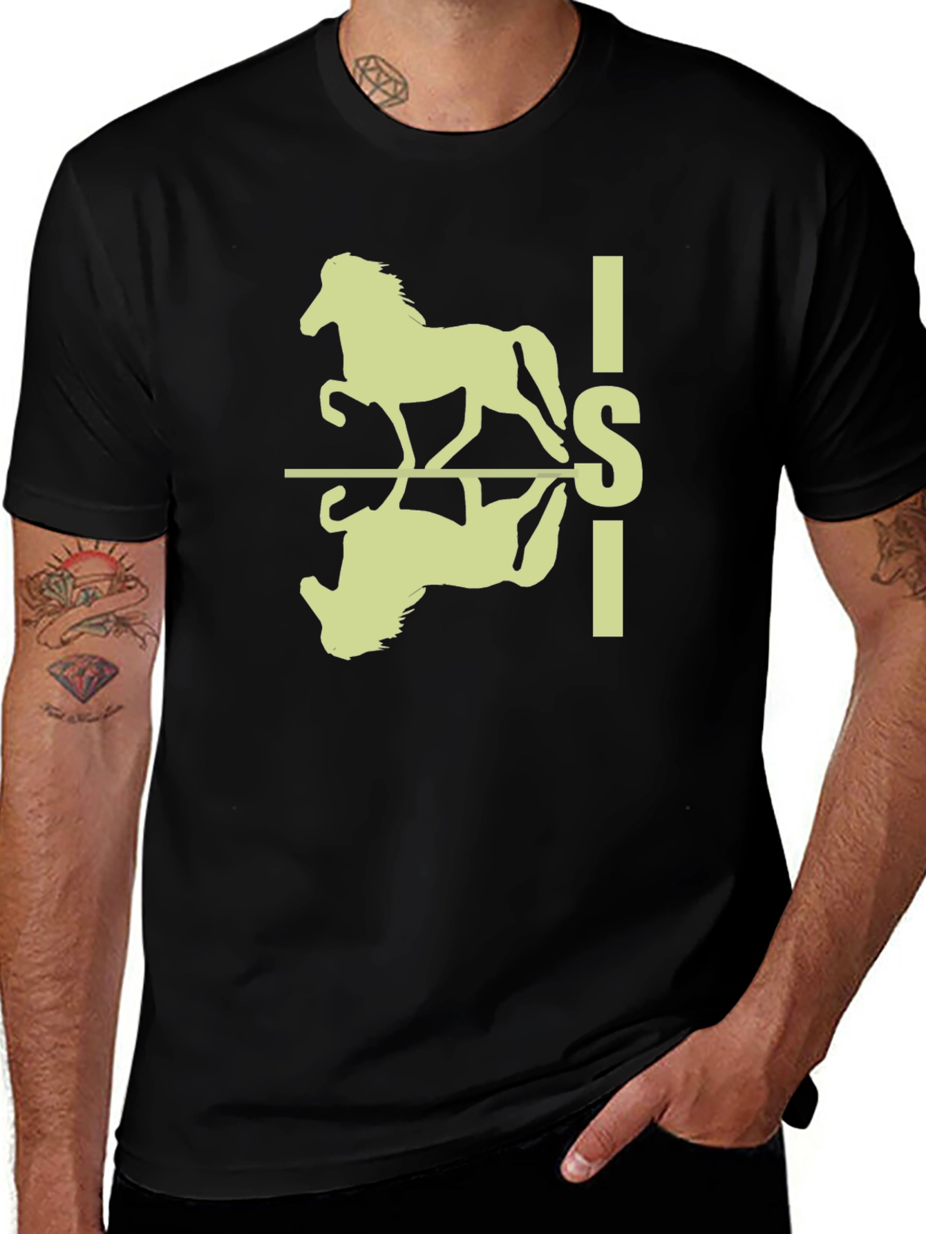 Variant 30 of Horse Reflection Graphic Tee - Men's Black T-Shirt