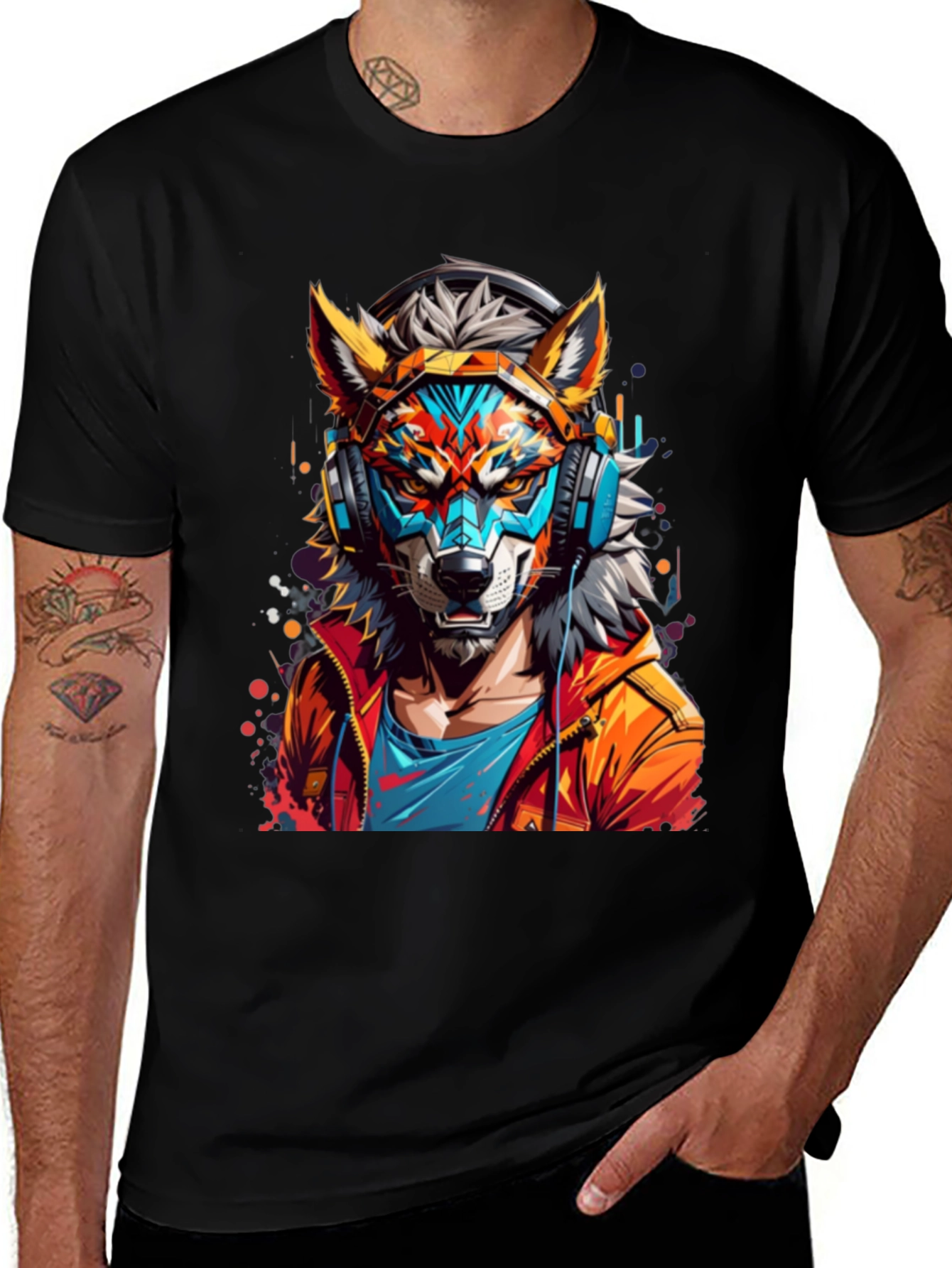 Variant 10 of Wolf Headphone Graphic Tee - Cool Animal Design