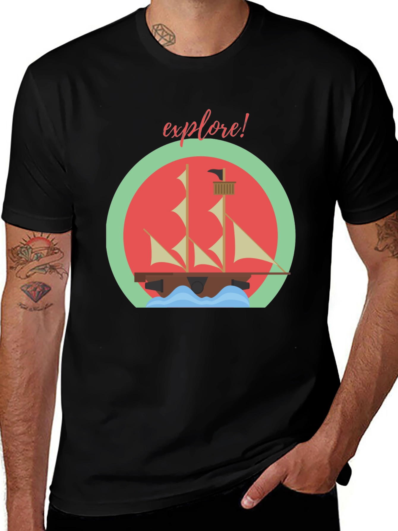 Variant 2 of Explore! Adventure T-Shirt - Sailing Ship Design