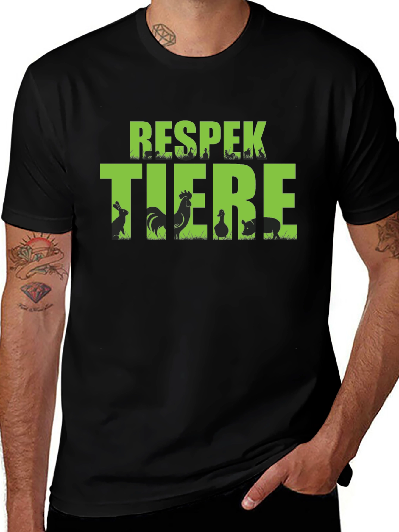 Variant 30 of Respektiere Tiere T-Shirt Black Vegan Animal Rights