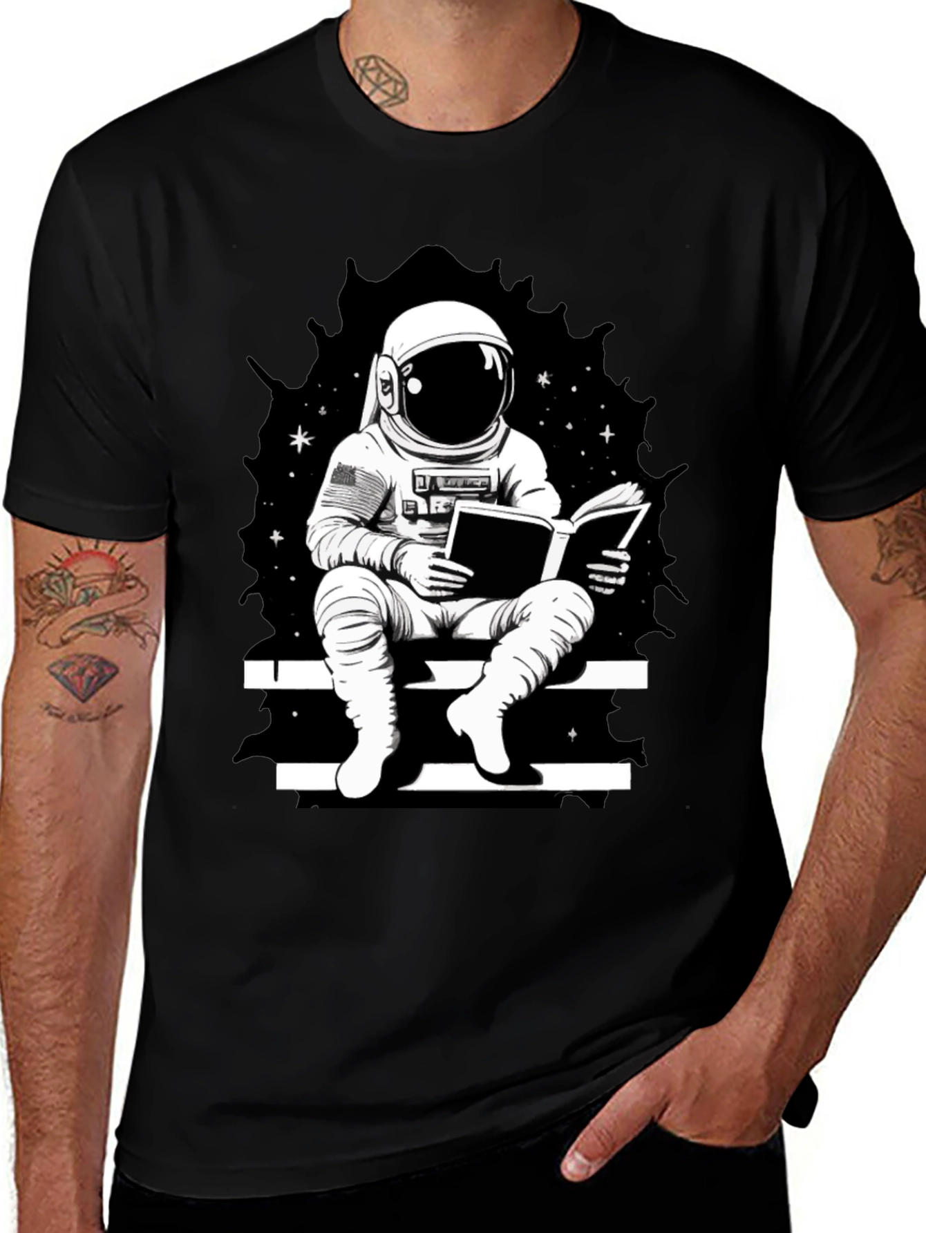 Variant 28 of Astronaut Reading Black T-Shirt