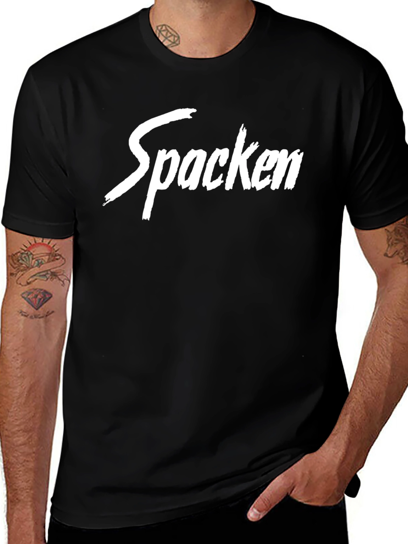 Variant 15 of Men's Black T-Shirt - 'Spacken' Graphic Tee