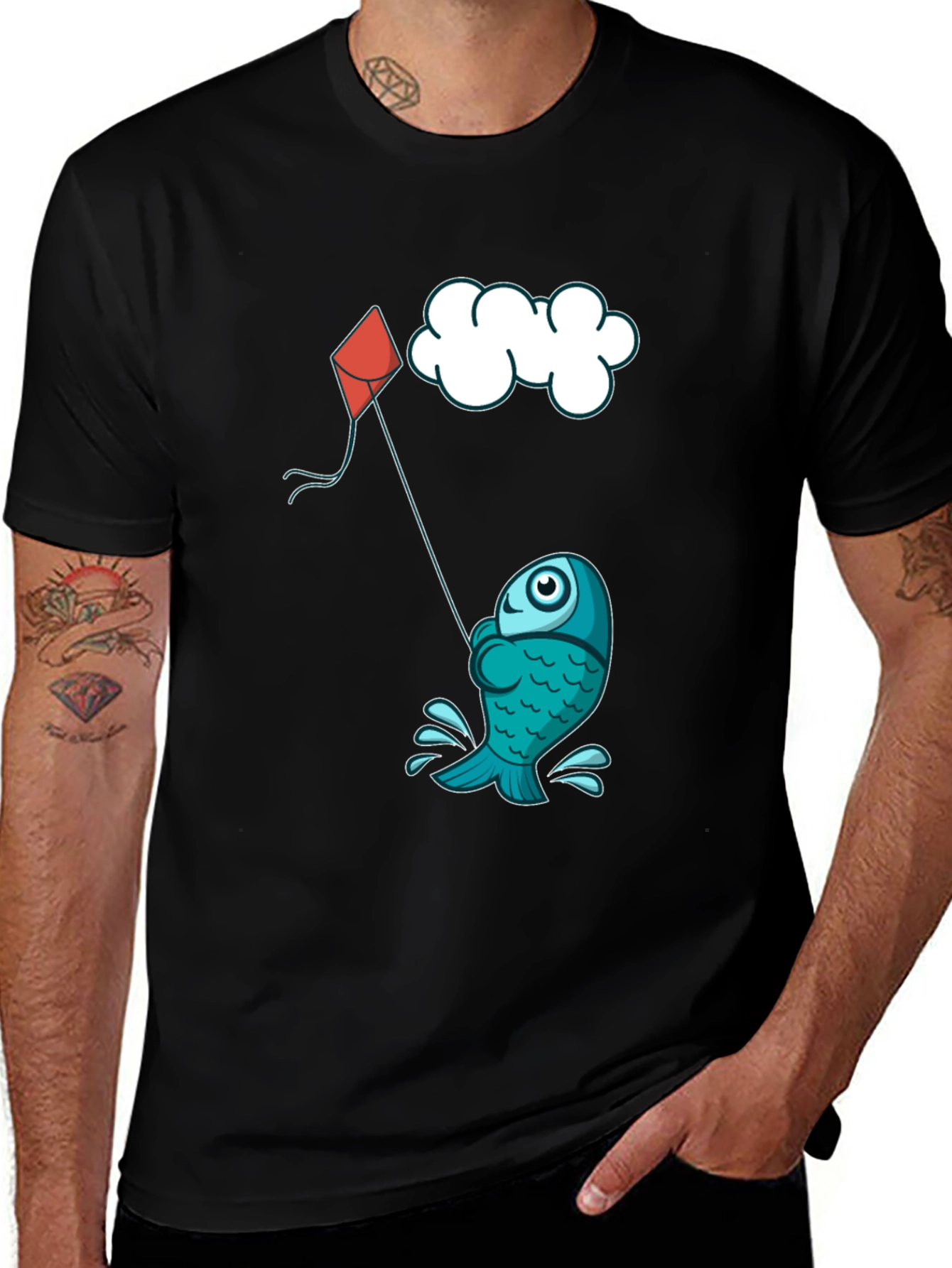 Variant 5 of Fish Kite T-Shirt - Fun Cartoon Design